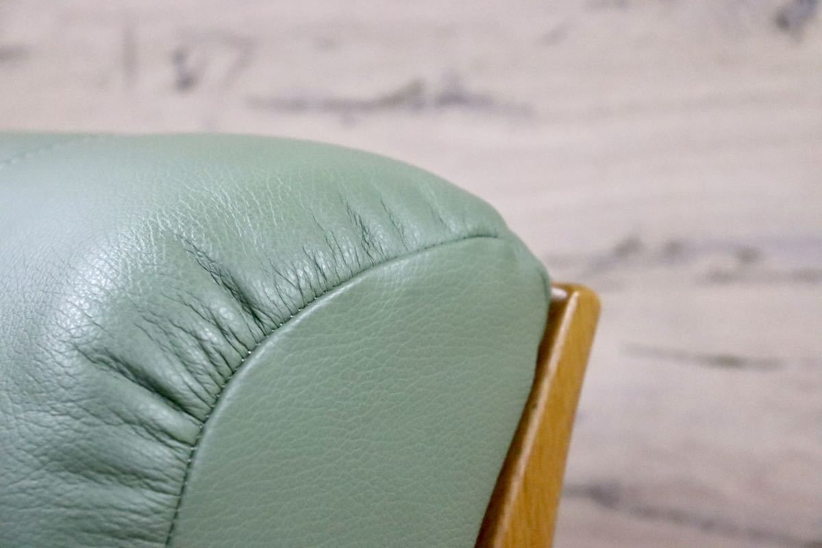 GMGF66B○浜本工芸 / HAMAMOTO 1人掛けソファ シングルソファ 椅子 本革 グリーン 楢材 定価14万 展示品