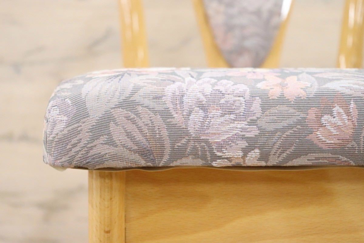 GMFK17○大塚化学木製建具 ドレッサーチェア スツール 椅子 オーク材 ファブリック エレガント 花柄 美品