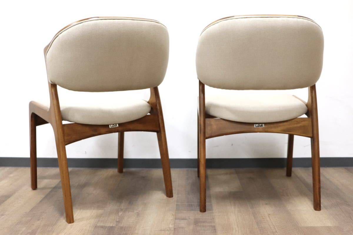 GMGN294B○朝日木材加工 LuDeK ダイニングチェア 食卓椅子 セミアーム ファブリック 2脚セット 北欧スタイル モダン ヴィンテージ 稀少