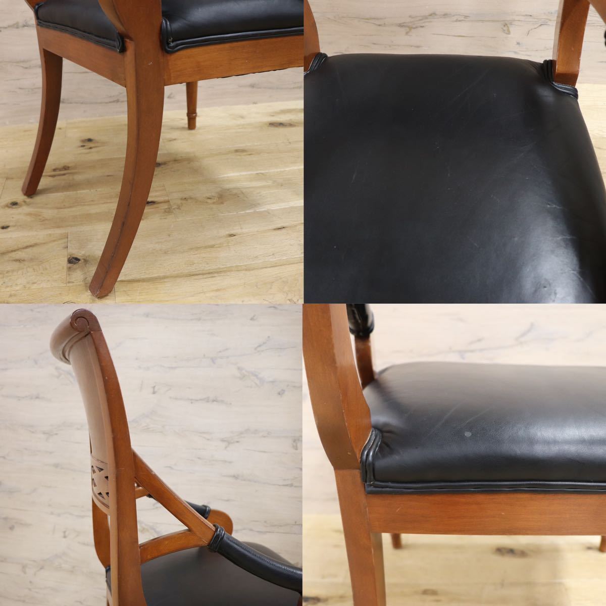 GMGN142D○イタリア製 クラシック モダン ダイニングチェア 椅子 セミアームチェア 本革 レザー 西洋 アール・ヌーヴォー