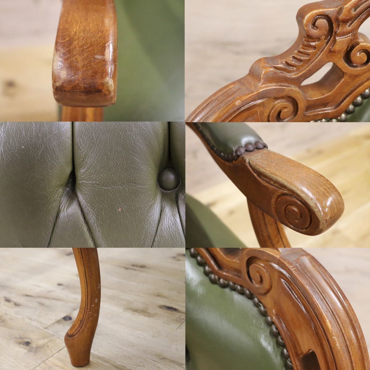 GMGK317B○イタリアヴィンテージ ヨーロピアン ヴェローナクラシック ダイニングチェア 革張り 猫脚 ヨーロッパ家具 アンティーク