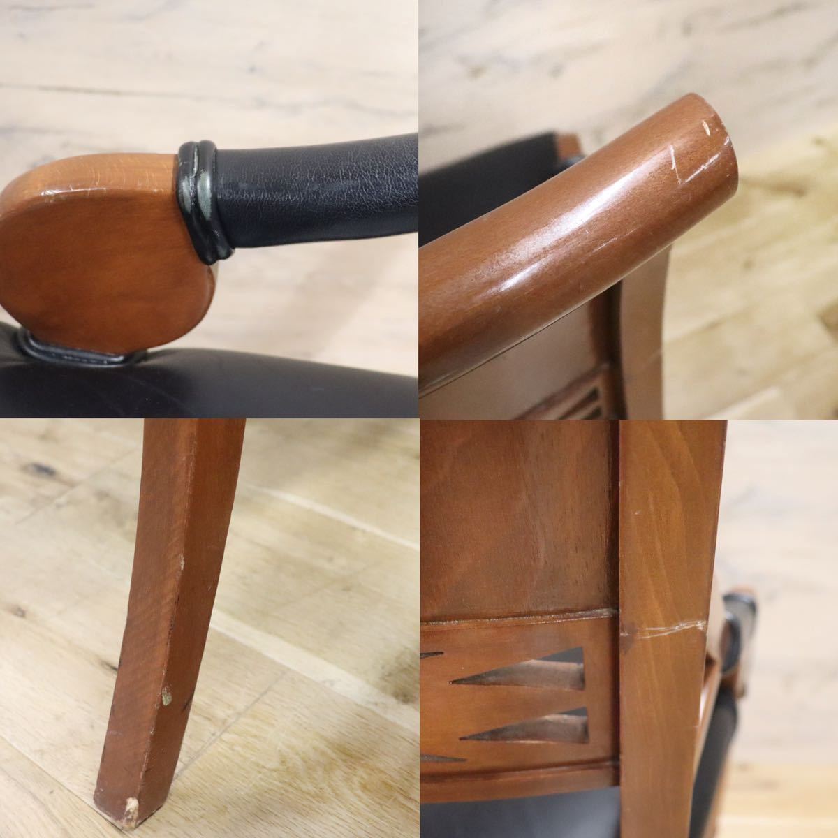 GMGN142A○イタリア製 クラシック モダン ダイニングチェア 椅子 2脚セット セミアームチェア 本革 レザー 西洋 アール・ヌーヴォー