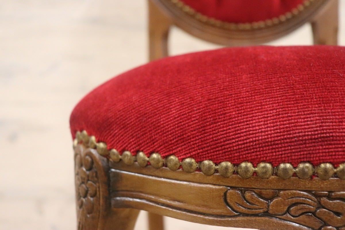 GMGH232○ヴィクトリアン調 ダイニングチェア 椅子 木製フレーム 彫刻 猫脚 ワインレッド 美品