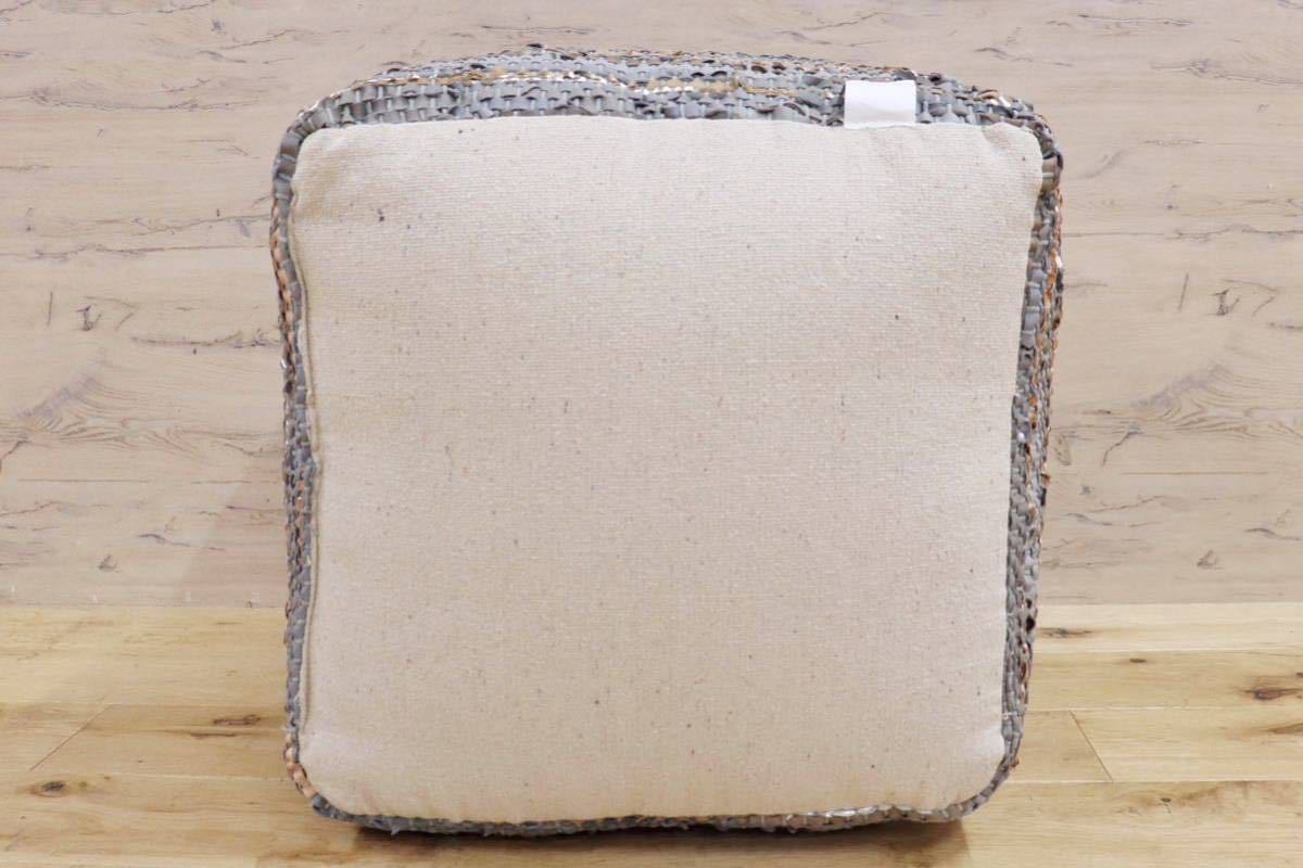 GMFN247B○Raha ラーハ プアクッション スツール 腰掛け オットマン レザー スクエア ナチュラル ボヘミアン 未使用品