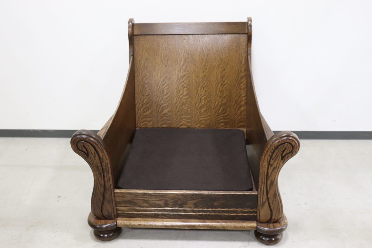 GMGS49B○オランダ製 ダッチカントリー 1人掛けソファ シングルソファ アームソファ 本革 グレー オーク材 オランダ民芸