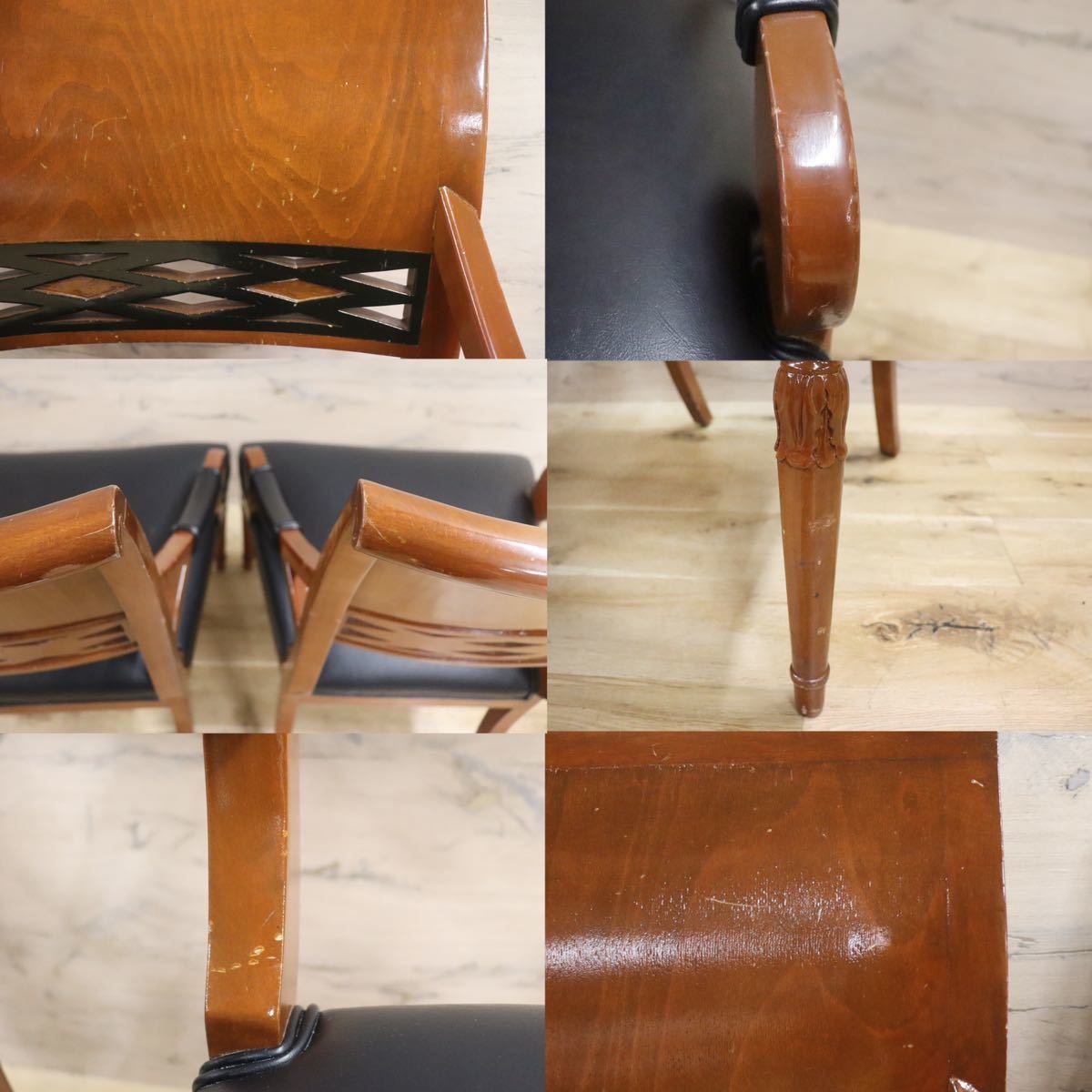 GMGN142B○イタリア製 クラシック モダン ダイニングチェア 椅子 2脚セット セミアームチェア 本革 レザー 西洋 アール・ヌーヴォー