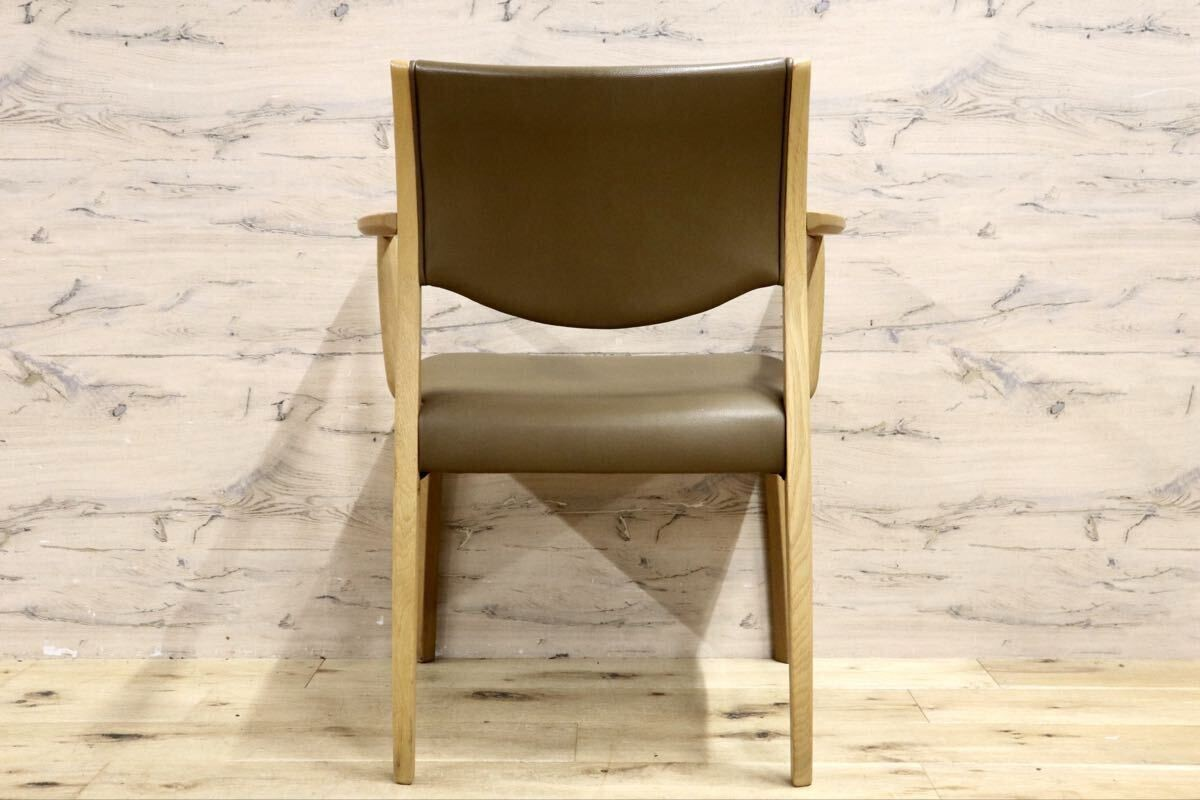 GMIK641A○浜本工芸 / HAMAMOTO ダイニングチェア 肘付き アームチェア 椅子 楢材 無垢 合皮 モダン