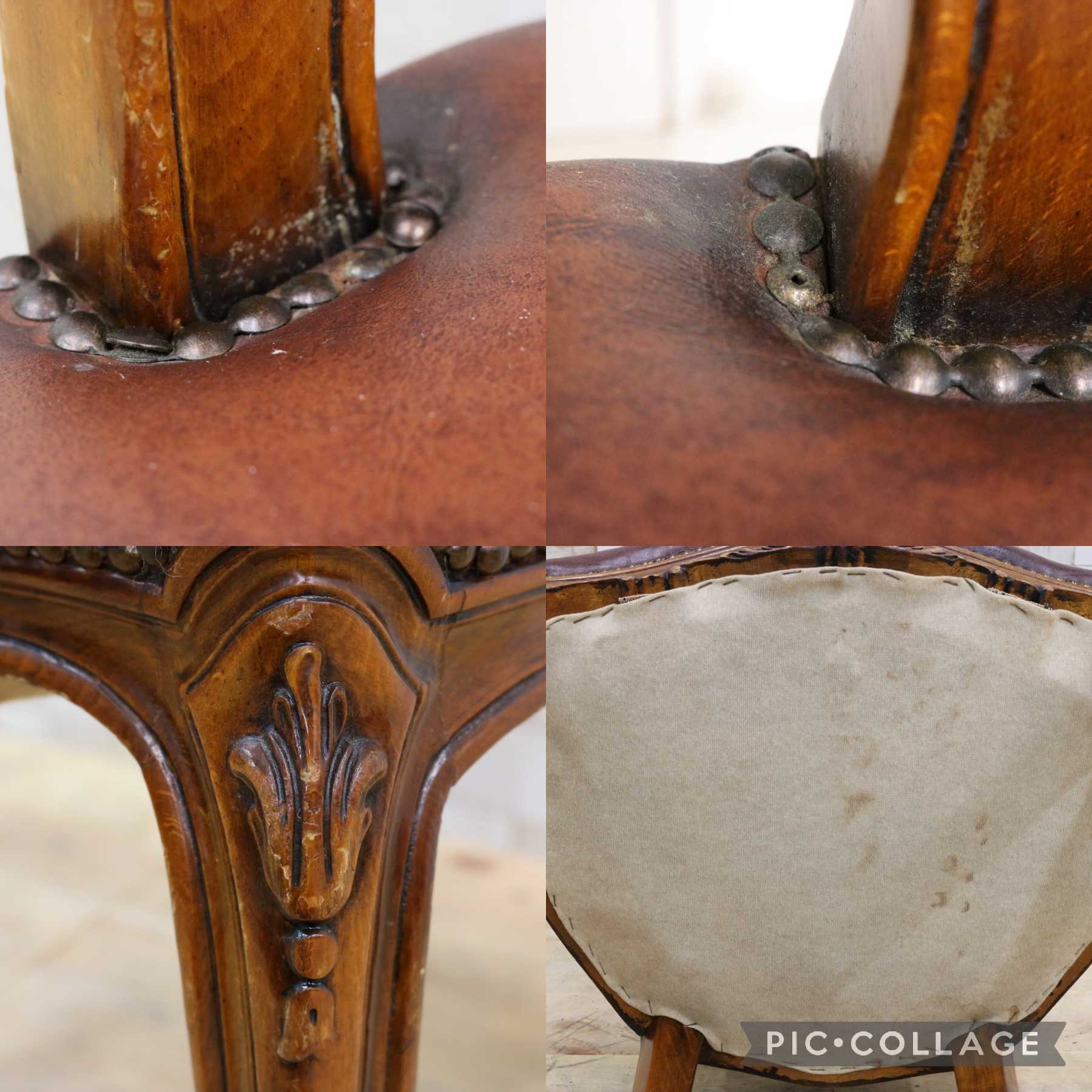 GMHH470D○イタリア製 ロココ調 ダイニングチェア 食卓椅子 レザー 鋲打ち 彫刻 アンティーク エレガント ヨーロピアン クラシック 猫脚