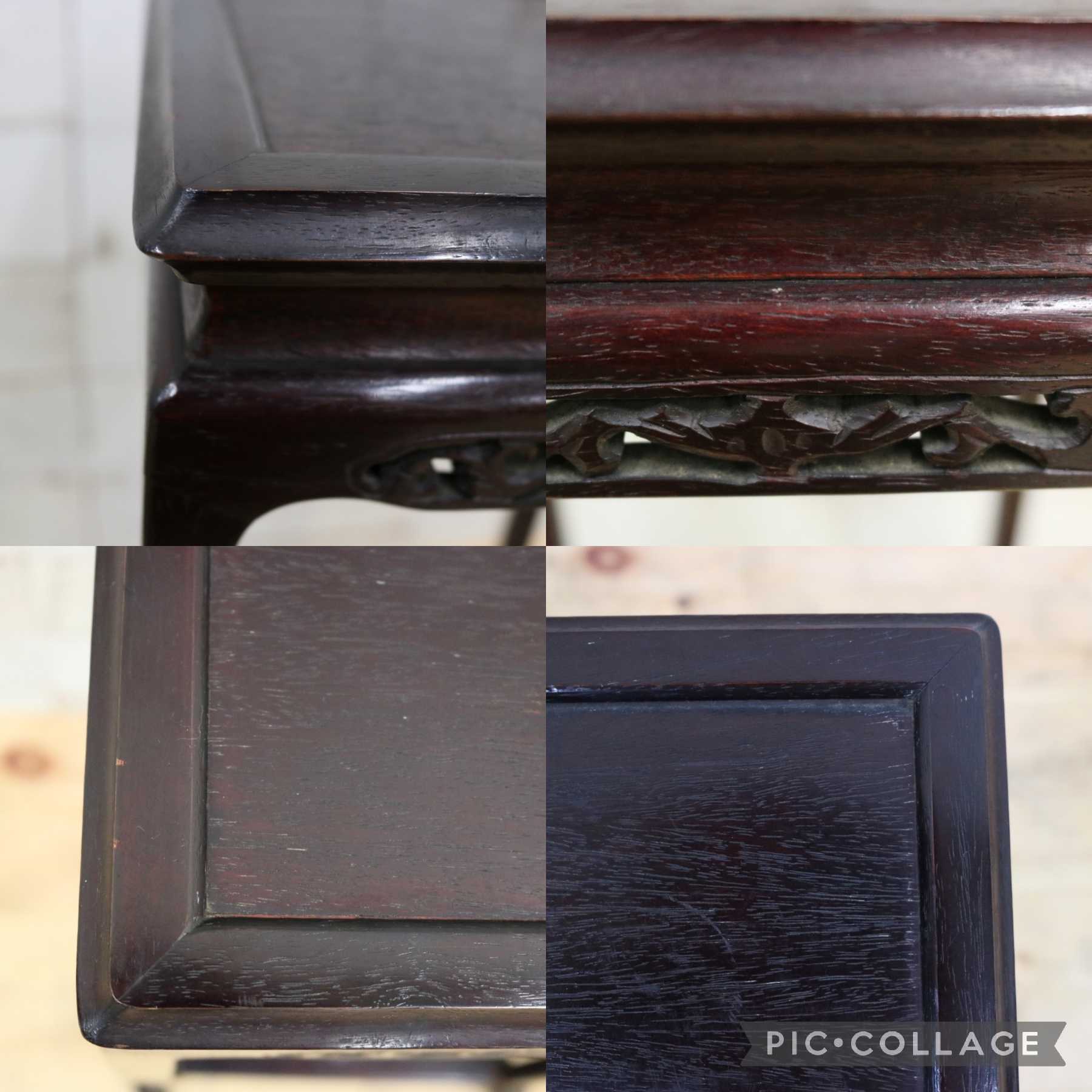 GMGH429◯花台 サイドテーブル 飾台 飾り棚 唐木家具 木製 フラワースタンド 四脚高卓 透かし彫り アンティーク