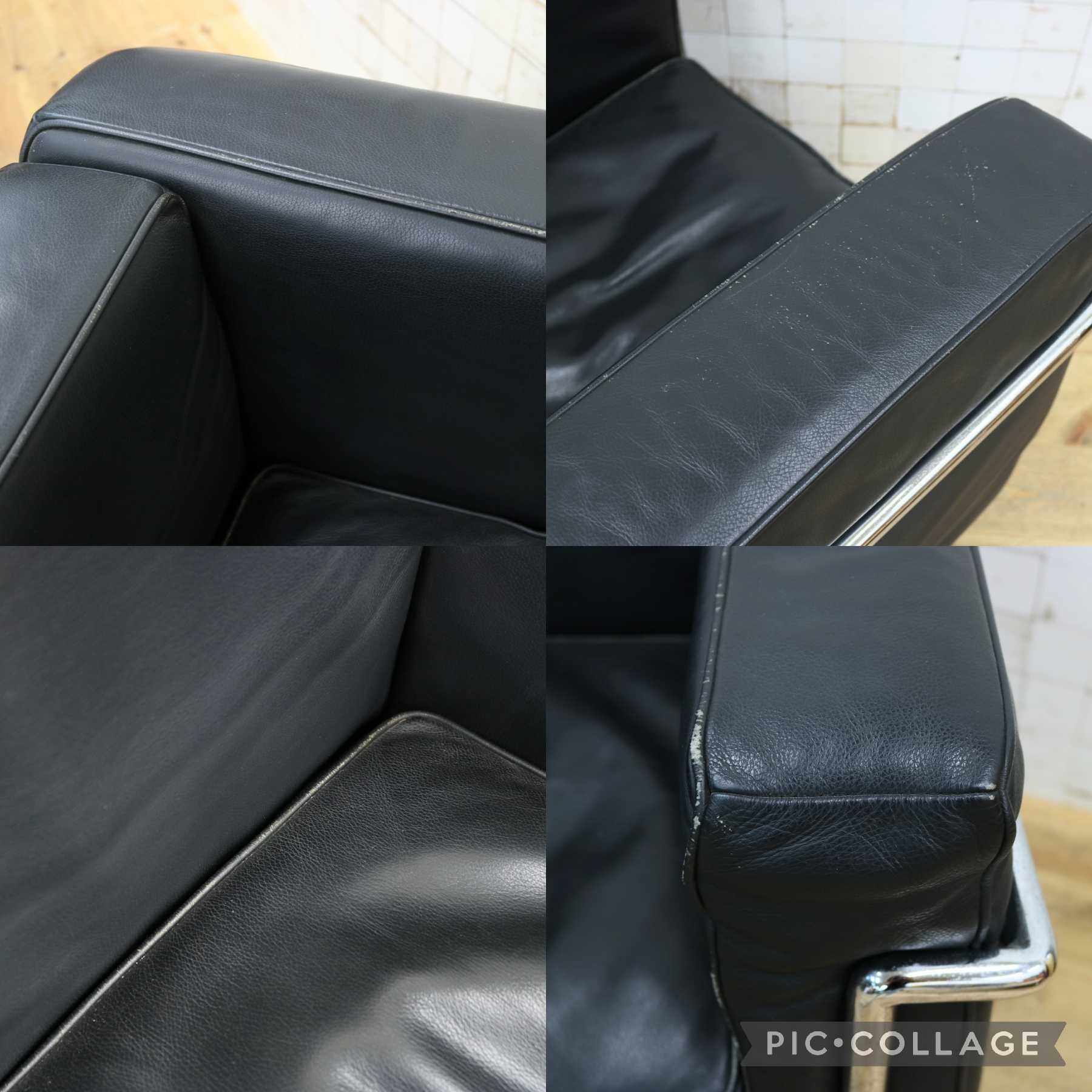 GMJN10◯ル・コルビュジエ LC2 シングルソファ 1人掛けソファ ラウンジチェア 本革 ブラック オフィス 店舗什器 モダン リプロダクト