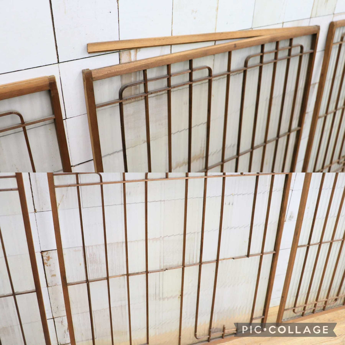 GMJS260B◯アンティーク 木製格子戸 3枚セット 格子窓 建具 ガラス戸 窓 書院戸 障子戸 パーテーション 古民家 店舗什器 昭和レトロ