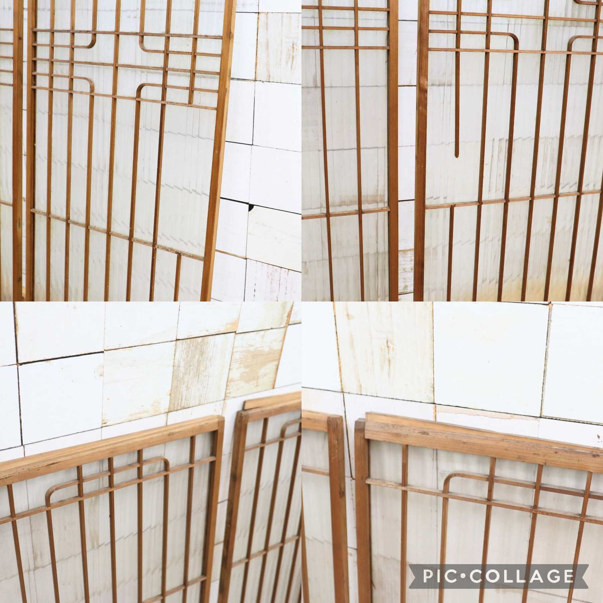 GMJS260C◯アンティーク 木製格子戸 4枚セット 格子窓 建具 ガラス戸 窓 書院戸 障子戸 パーテーション 古民家 店舗什器 昭和レトロ