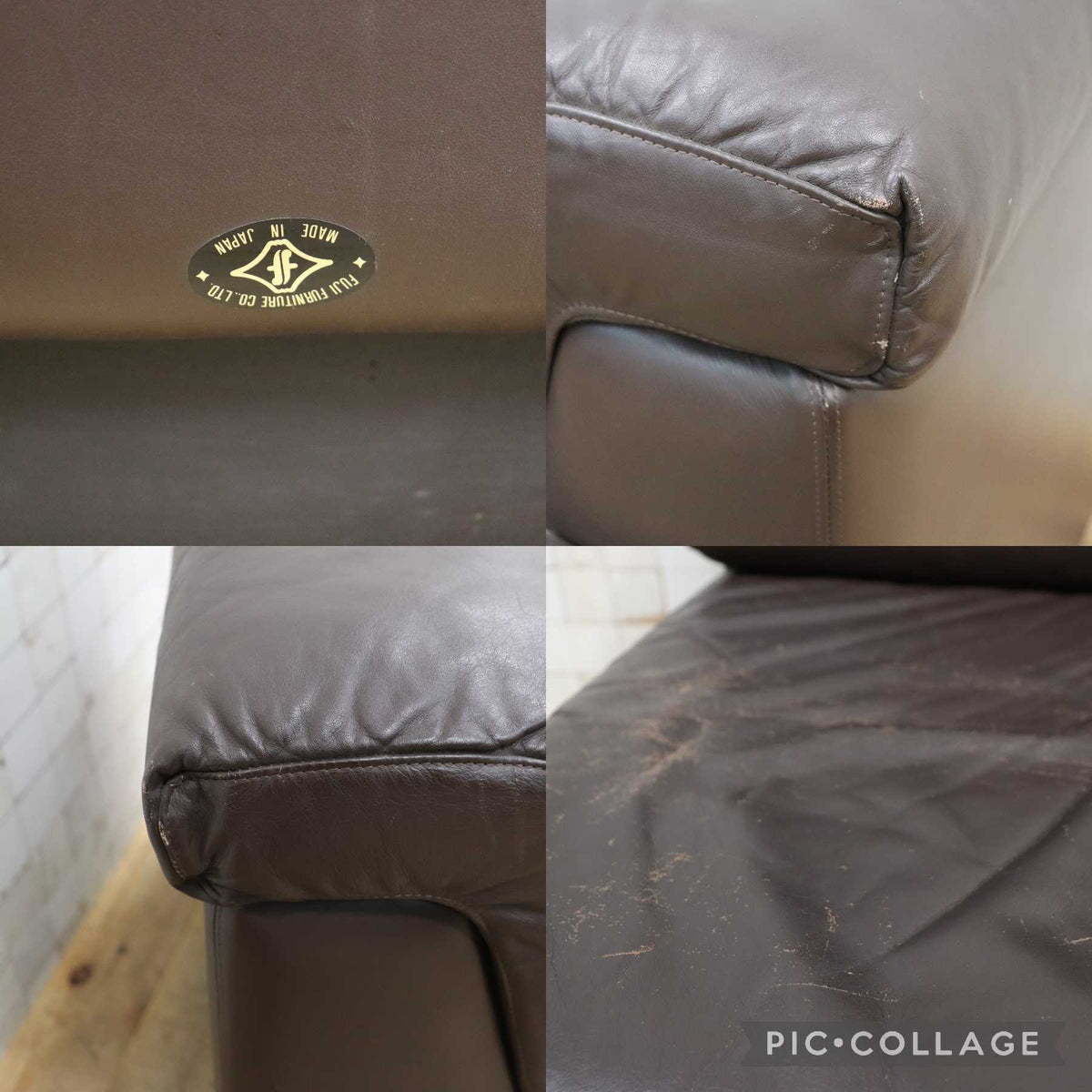 GMJK474H〇冨士ファニチア / Fuji Furniture シングルソファ 1人掛けソファ 片肘 コーナーソファ 本革 ヴィンテージ ブラウン 国産家具