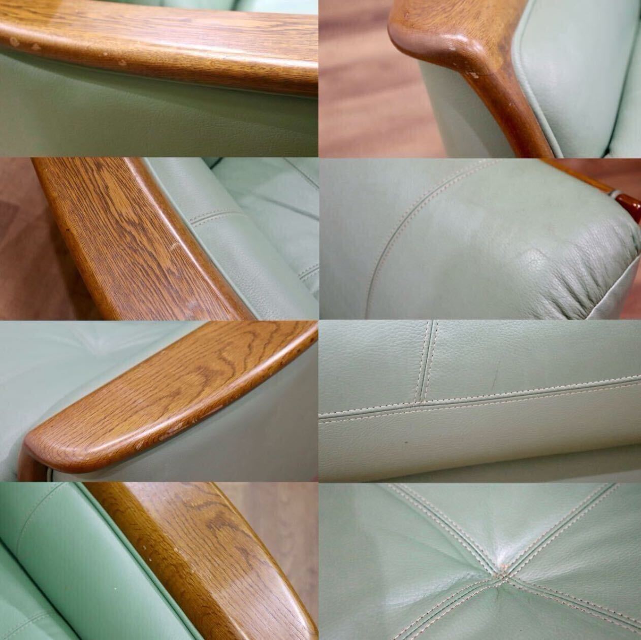 GMHH315○浜本工芸 / HAMAMOTO 2人掛けソファ ラブソファ 長椅子 本革 グリーン 楢材 和モダン 国産家具