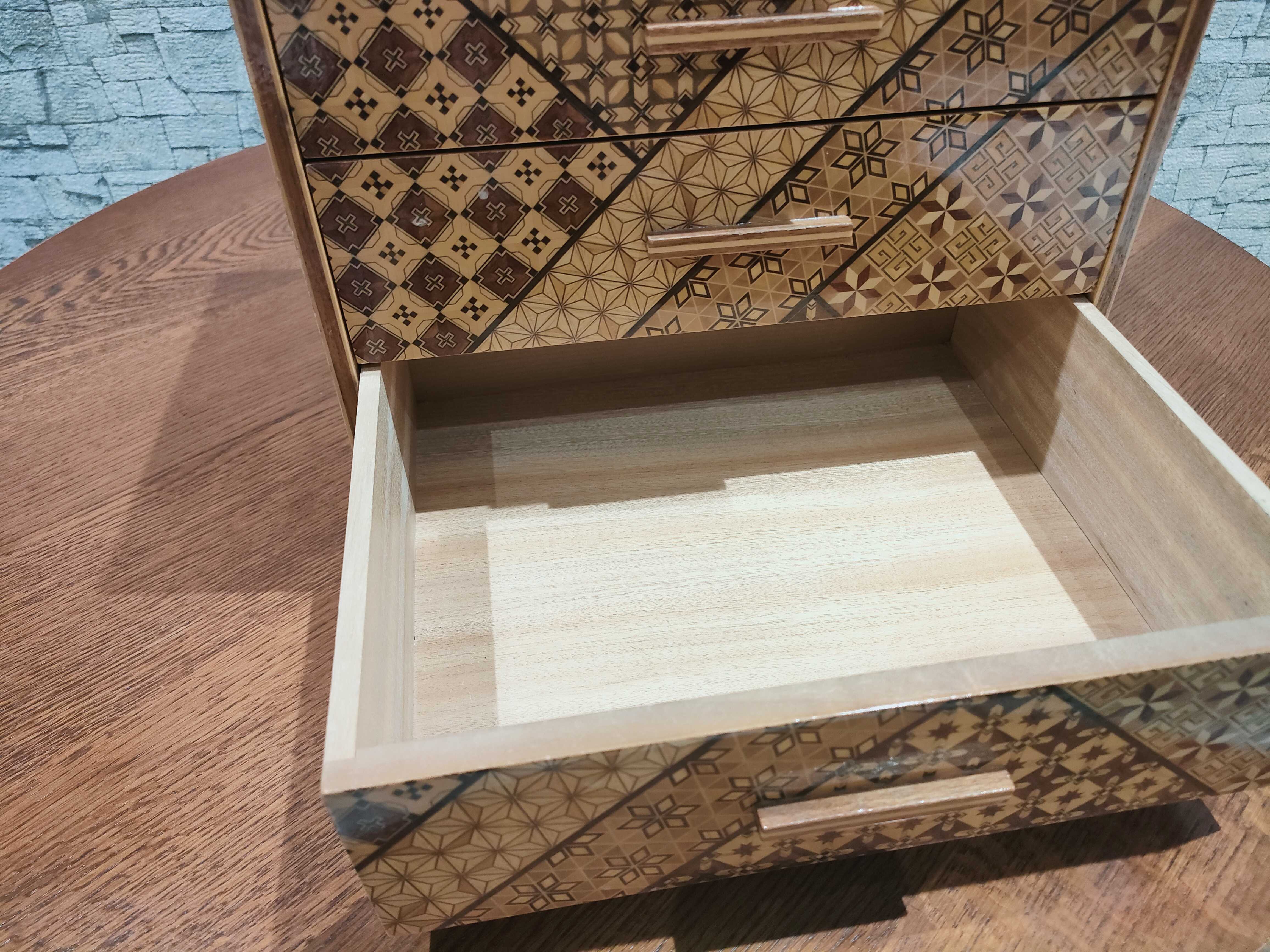 GMHO146○箱根寄木 小引出 サイドチェスト 工芸品