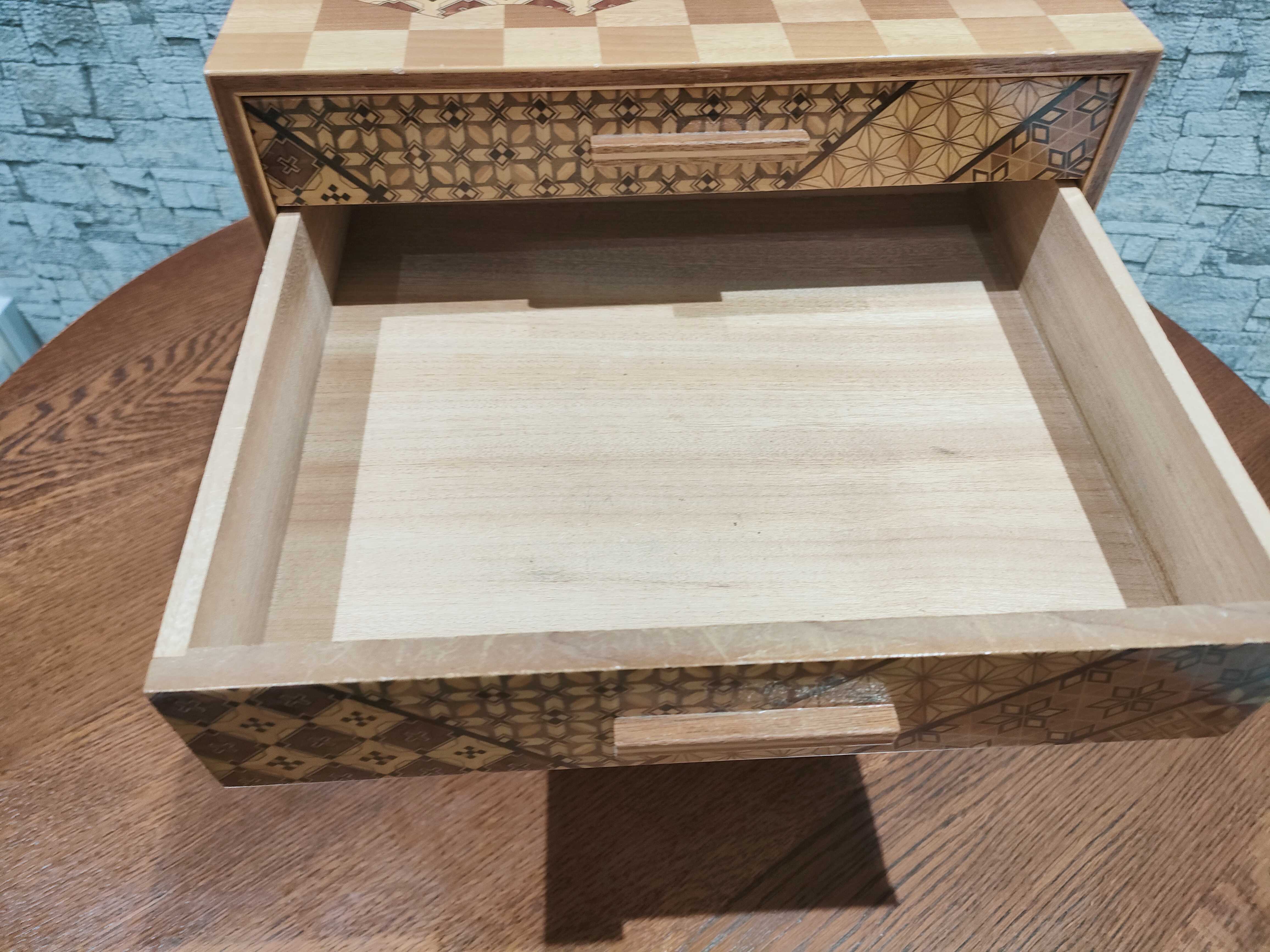 GMHO146○箱根寄木 小引出 サイドチェスト 工芸品