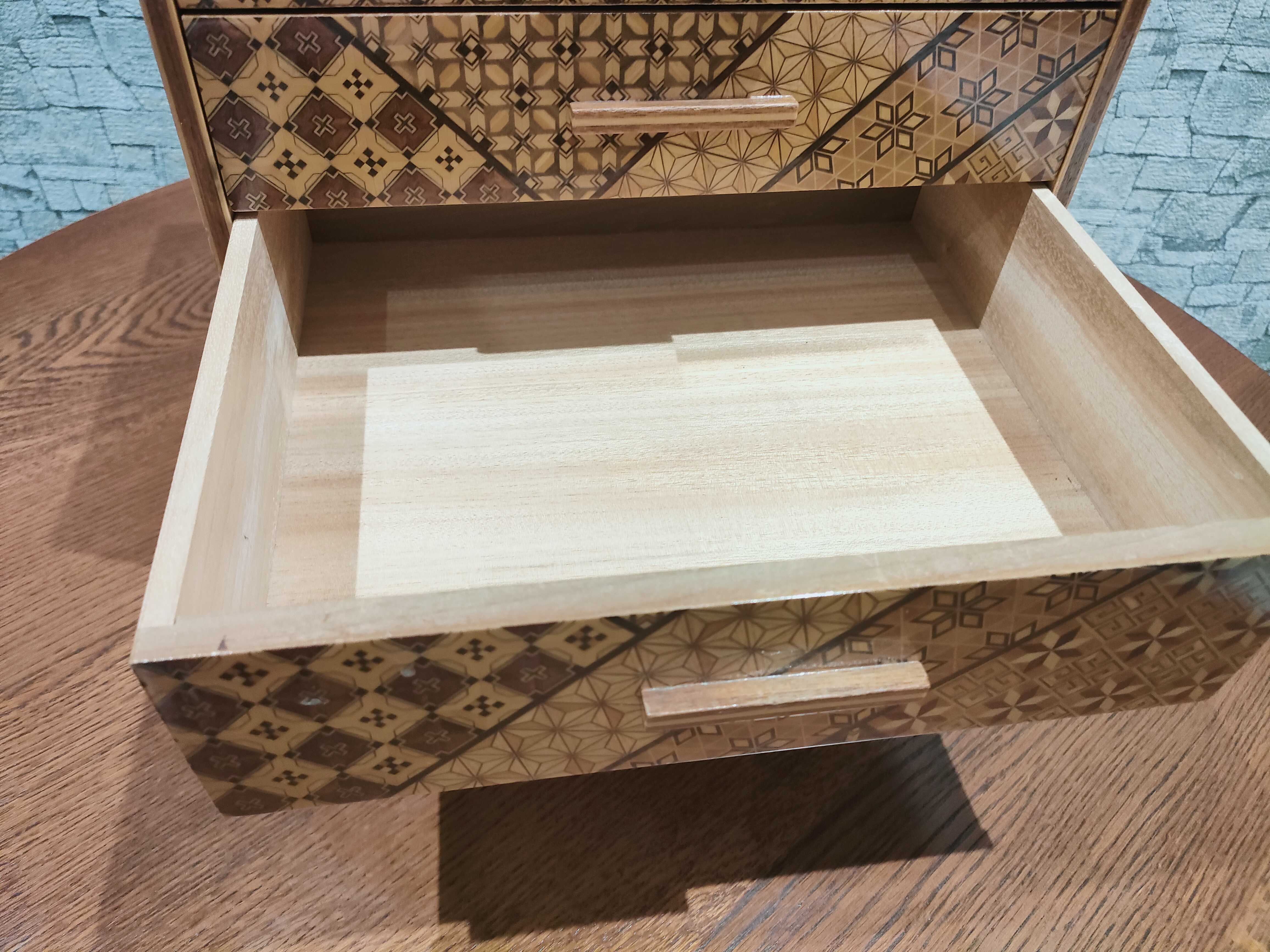 GMHO146○箱根寄木 小引出 サイドチェスト 工芸品