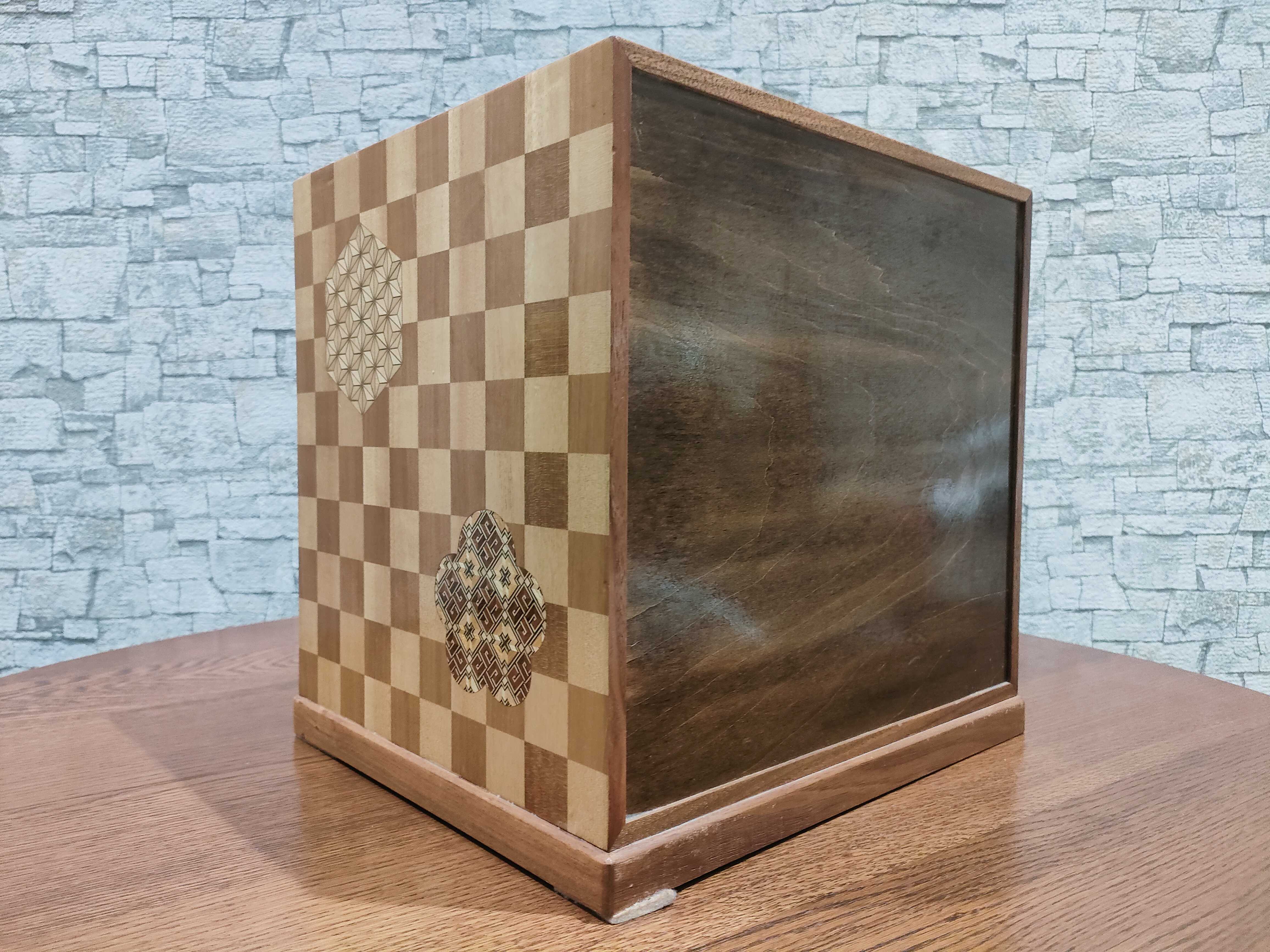 GMHO146○箱根寄木 小引出 サイドチェスト 工芸品