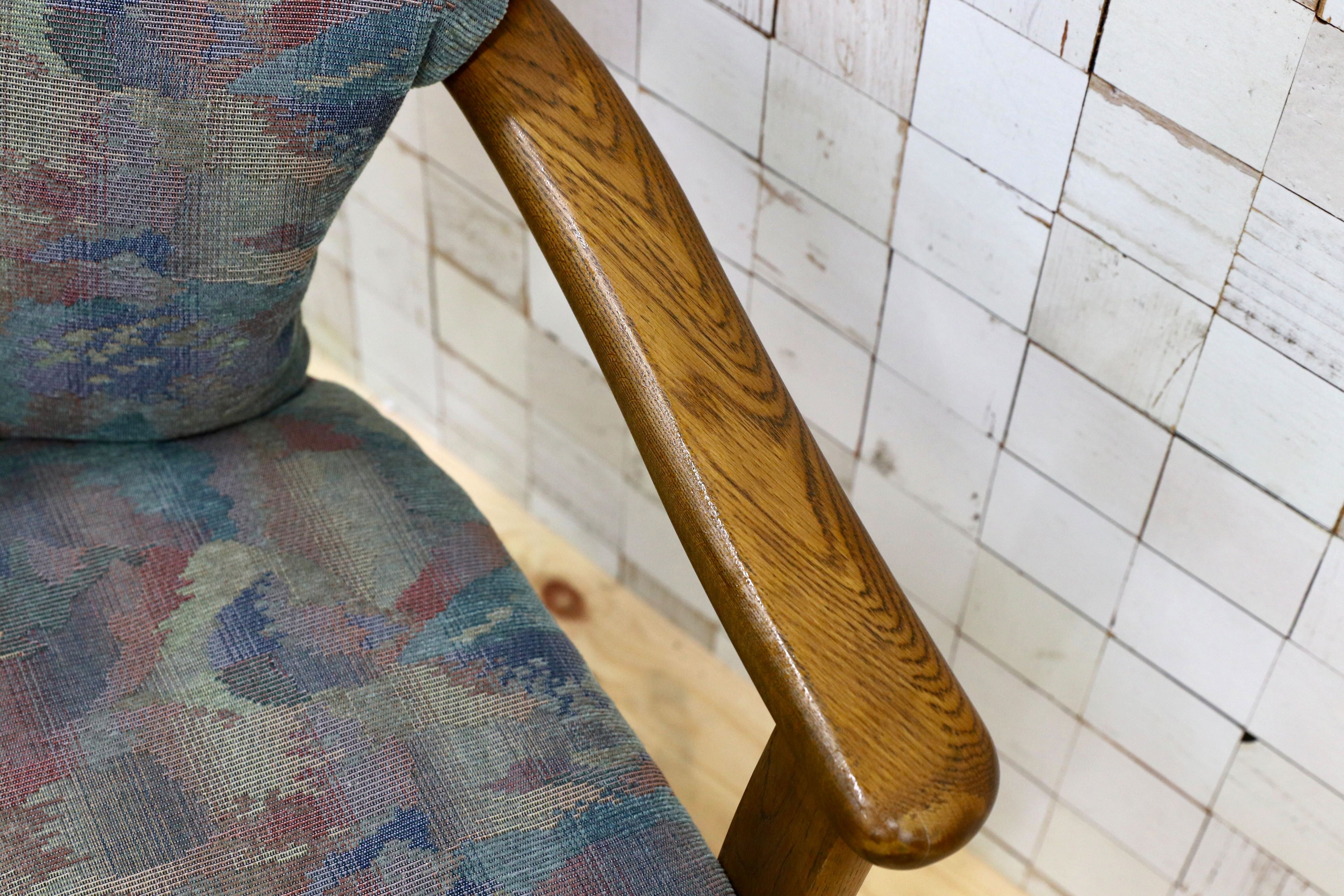 GMHK569A○浜本工芸 / HAMAMOTO アームチェア ダイニングチェア 椅子 オーク材 無垢 ファブリック レトロ カントリー