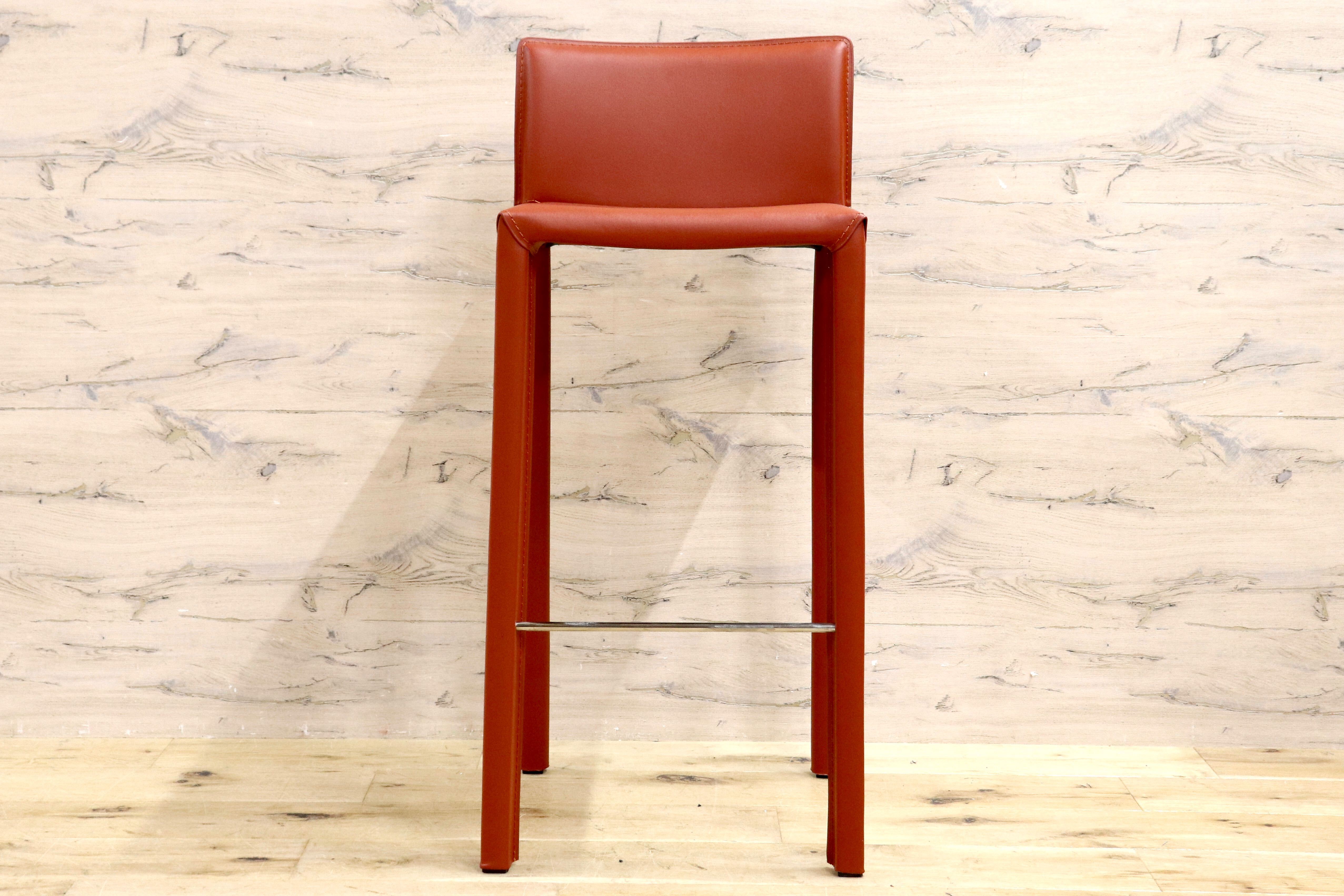 GMGN476B○アダル カウンターチェア ハイチェア バーチェア ハイスツール バースツール リサイクルレザー 赤 モダン シンプル 展示品