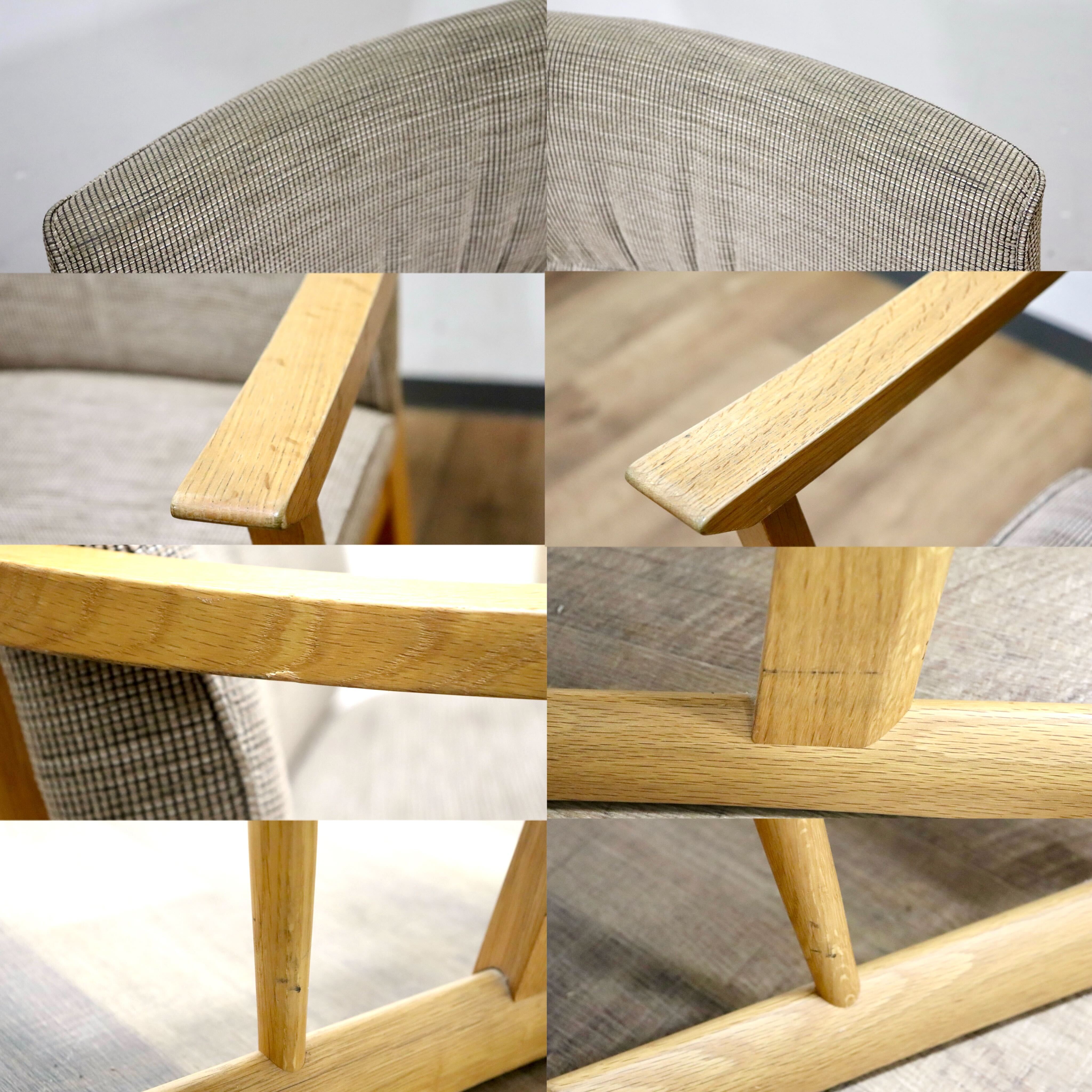 GMHH130B○飛騨産業 / HIDA キツツキ KAYA ダイニングチェア アームチェア 椅子 ファブリック グレー オーク材 無垢 モダン 定価約11.8万