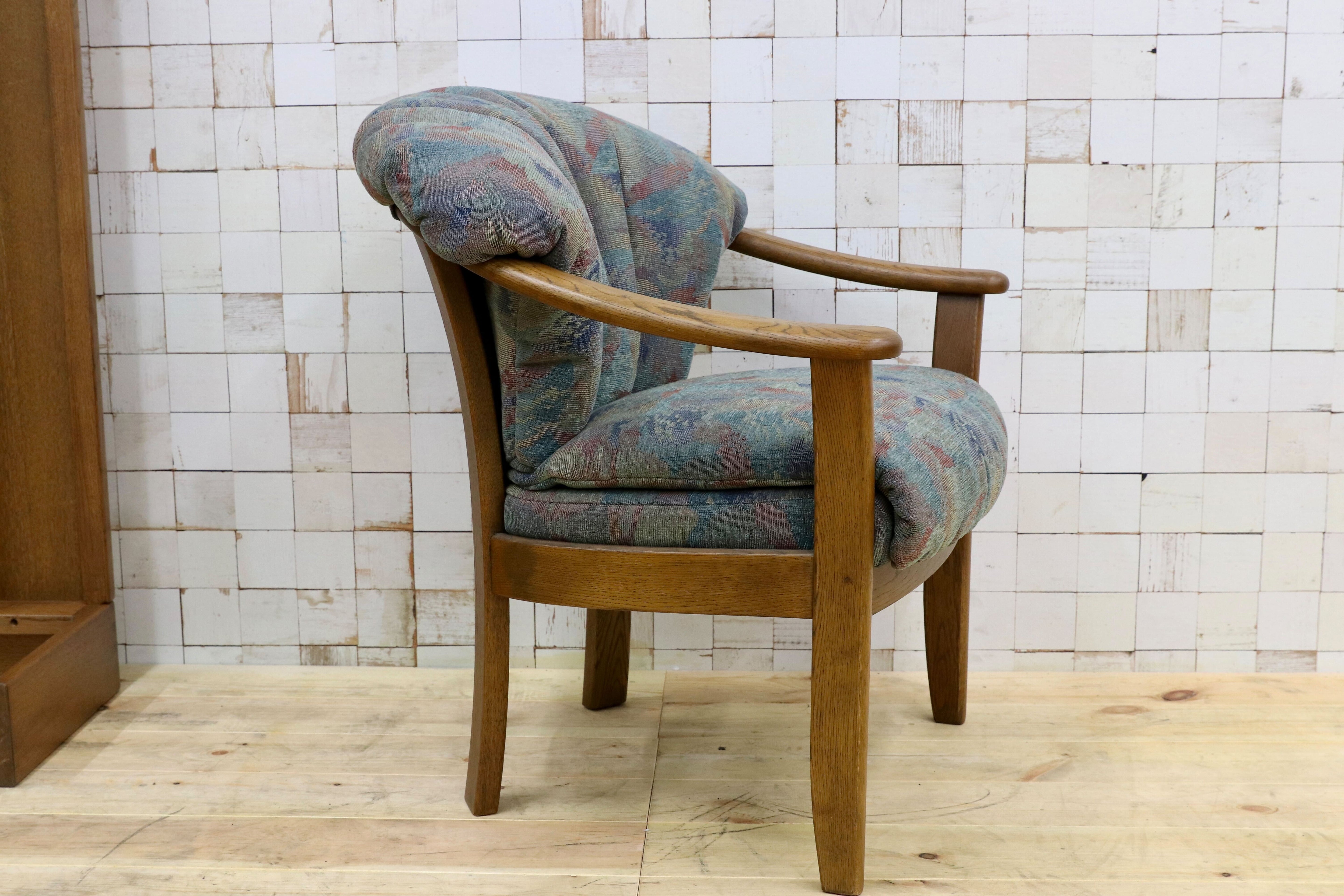 GMHK569B○浜本工芸 / HAMAMOTO アームチェア ダイニングチェア 椅子 オーク材 無垢 ファブリック レトロ カントリー