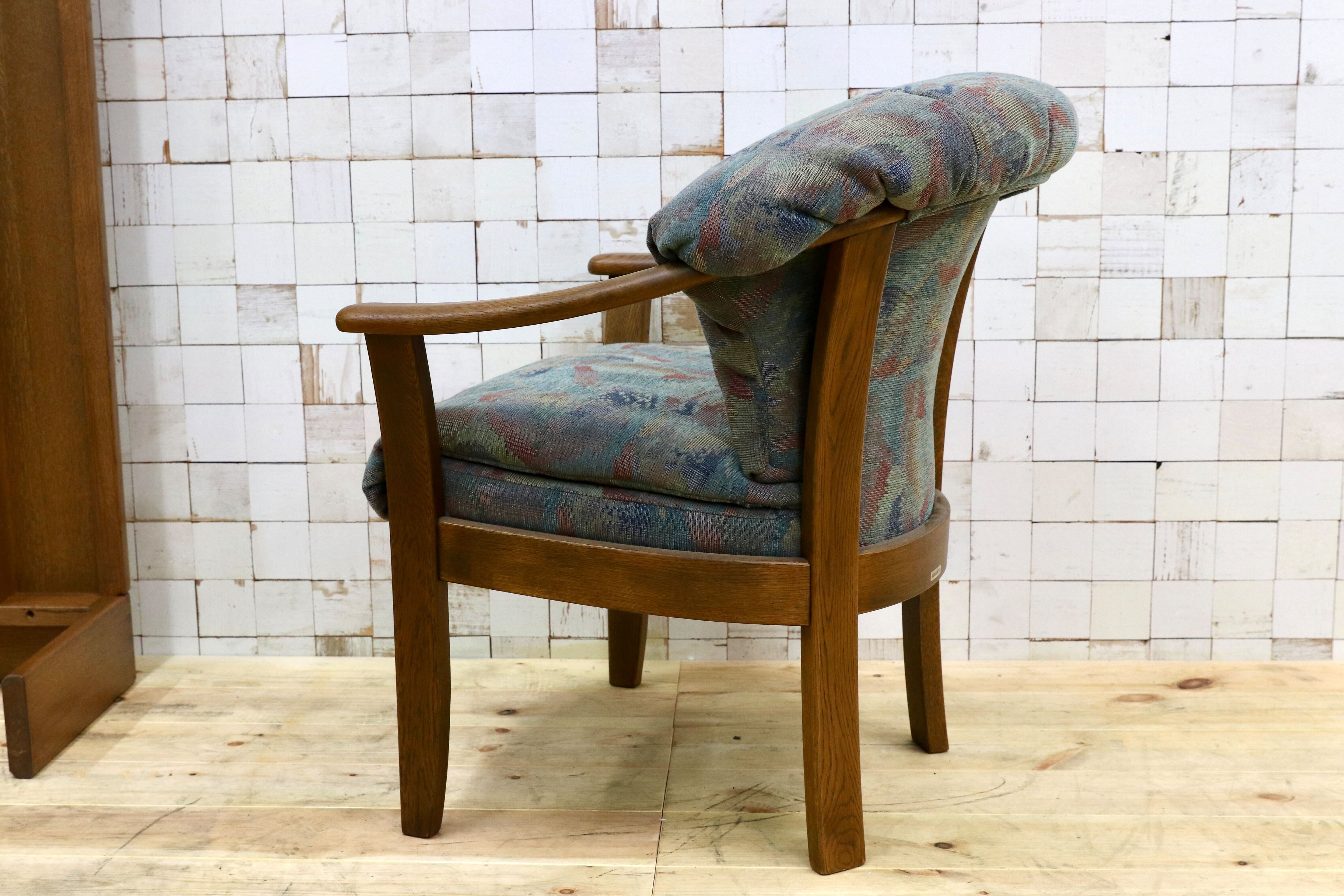 GMHK569B○浜本工芸 / HAMAMOTO アームチェア ダイニングチェア 椅子 オーク材 無垢 ファブリック レトロ カントリー