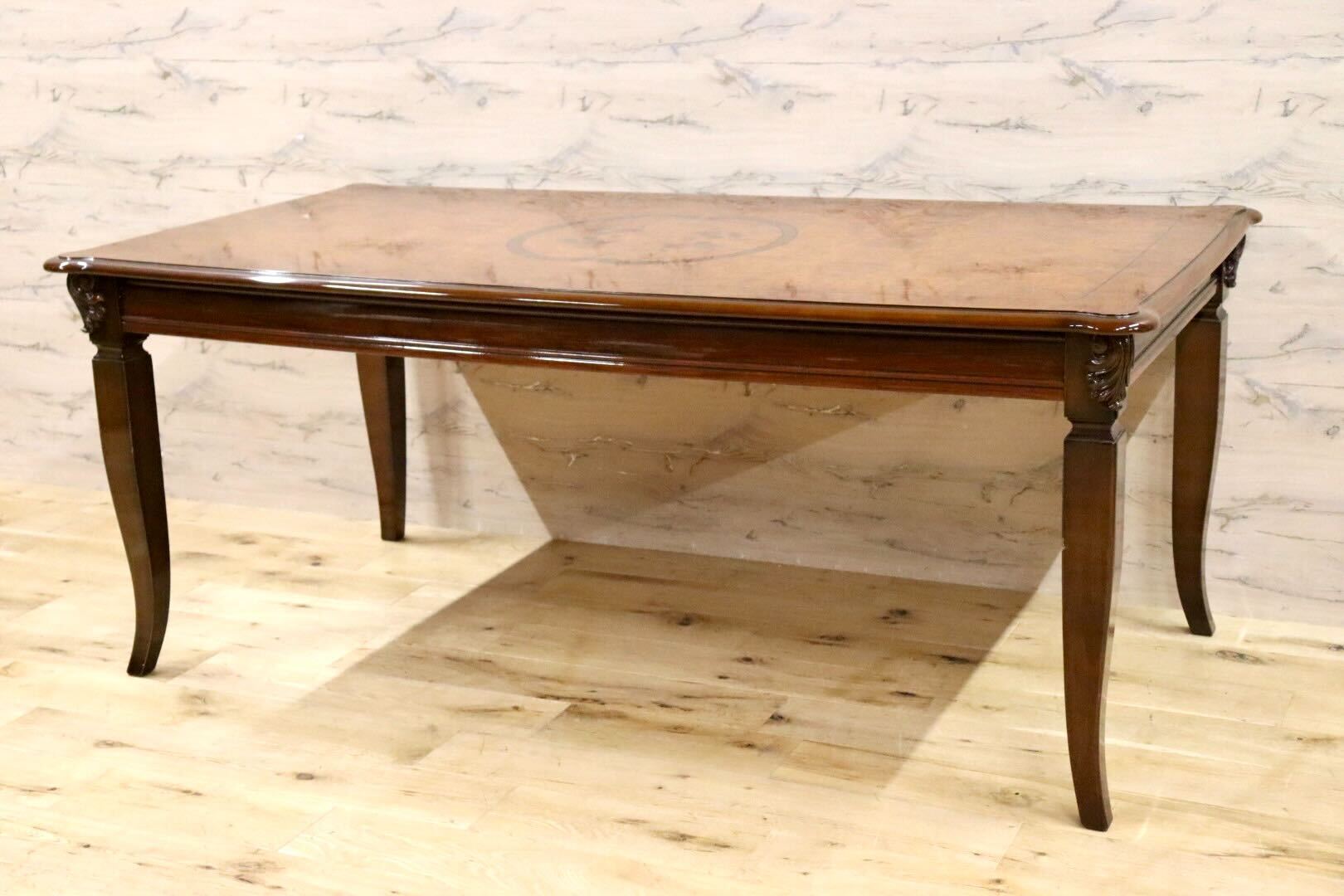 GMHH158○イタリア製 ダイニングテーブル 食卓テーブル 象嵌細工  