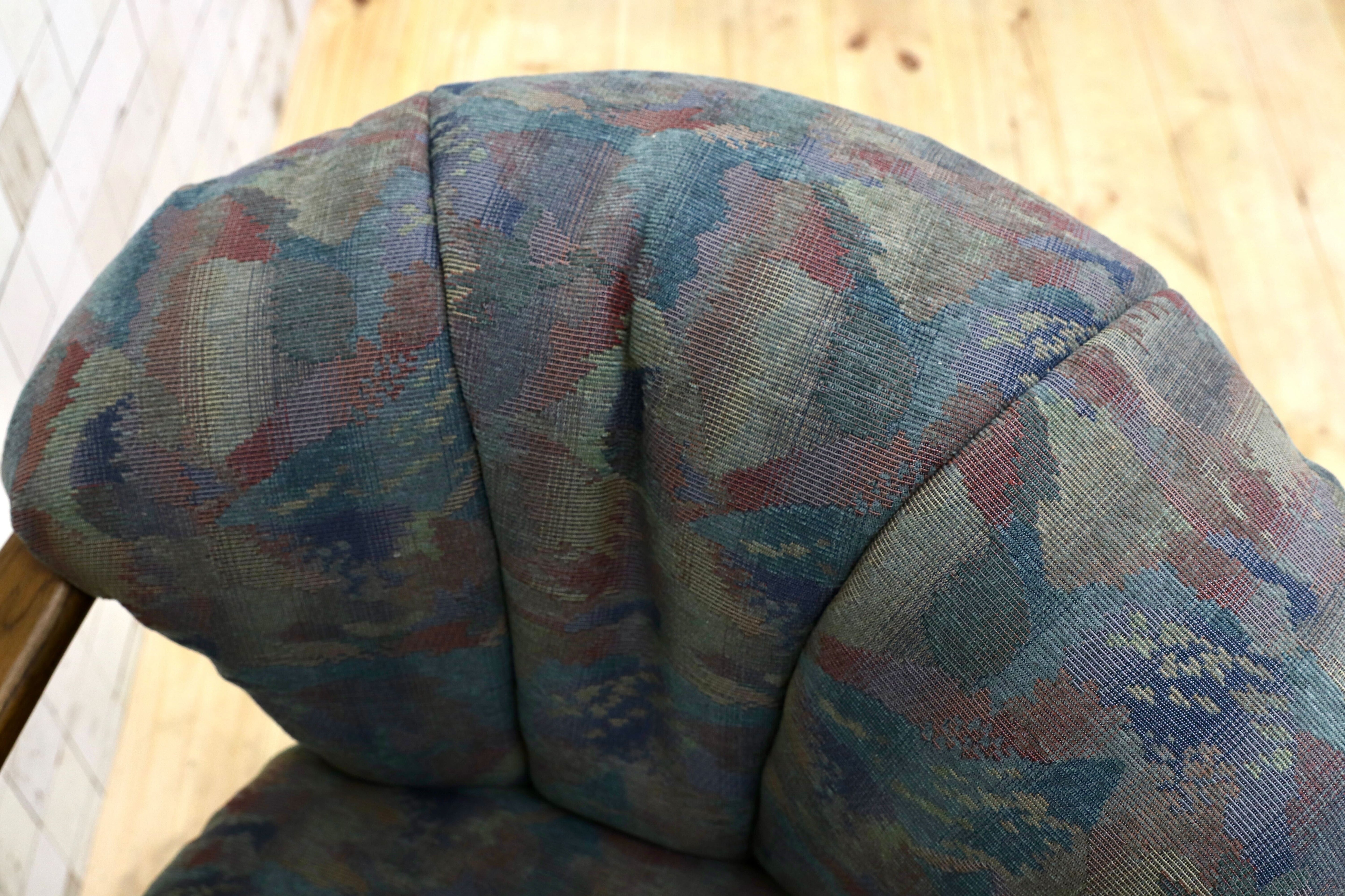 GMHK569B○浜本工芸 / HAMAMOTO アームチェア ダイニングチェア 椅子 オーク材 無垢 ファブリック レトロ カントリー