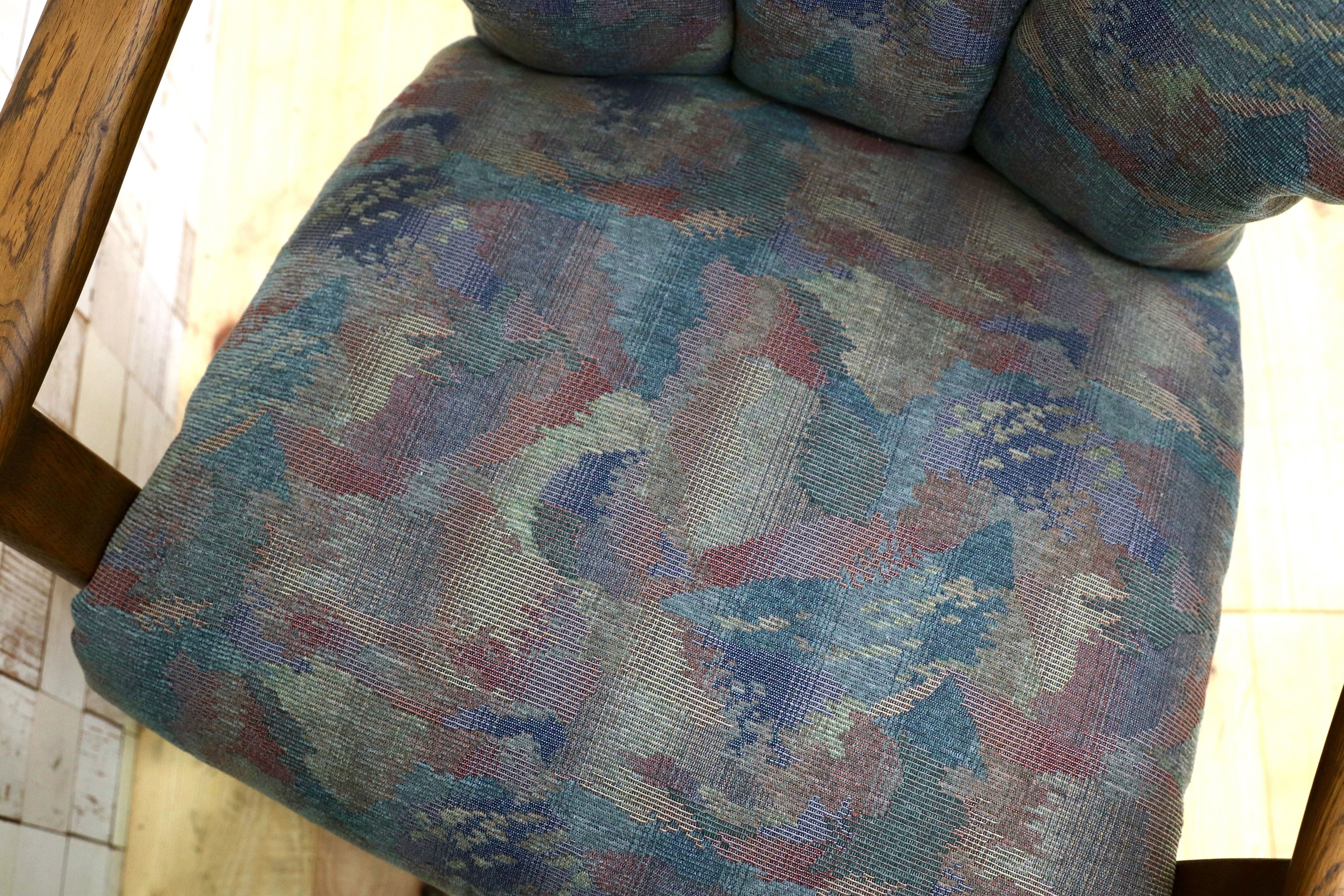 GMHK569B○浜本工芸 / HAMAMOTO アームチェア ダイニングチェア 椅子 オーク材 無垢 ファブリック レトロ カントリー