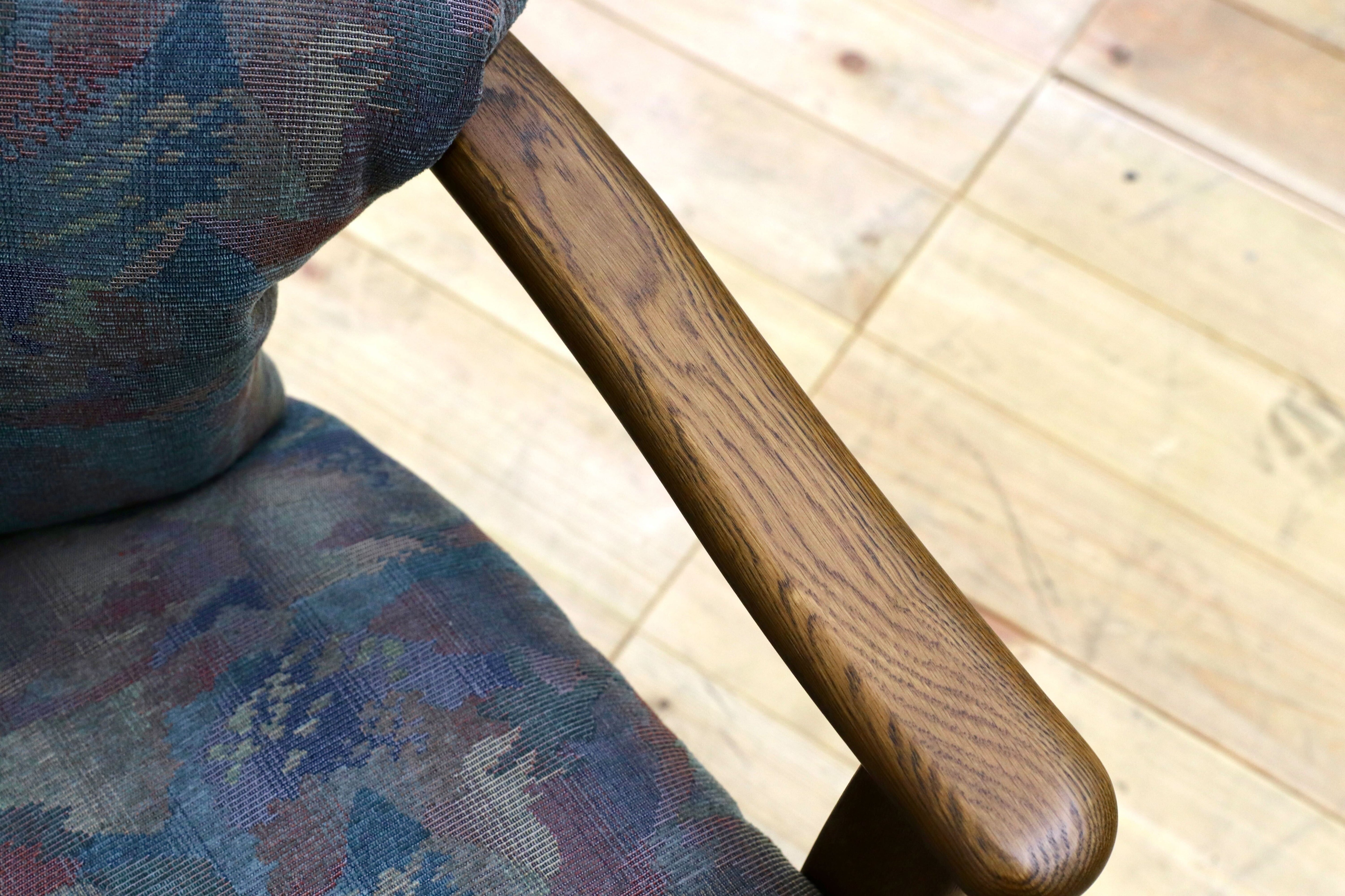 GMHK569B○浜本工芸 / HAMAMOTO アームチェア ダイニングチェア 椅子 オーク材 無垢 ファブリック レトロ カントリー