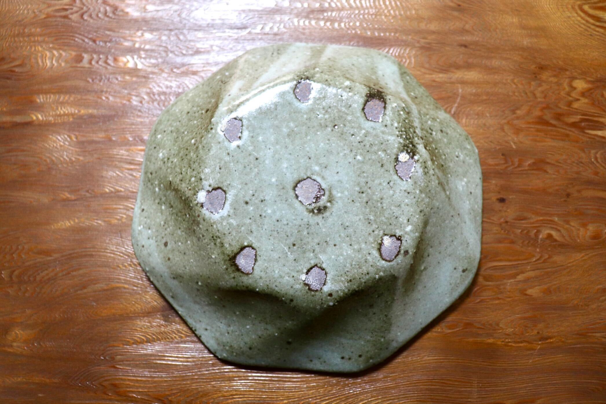 GMIO504G◯丹山窯 丹波焼 八角皿 緑 陶器 丹波篠山 伝統工芸 未使用