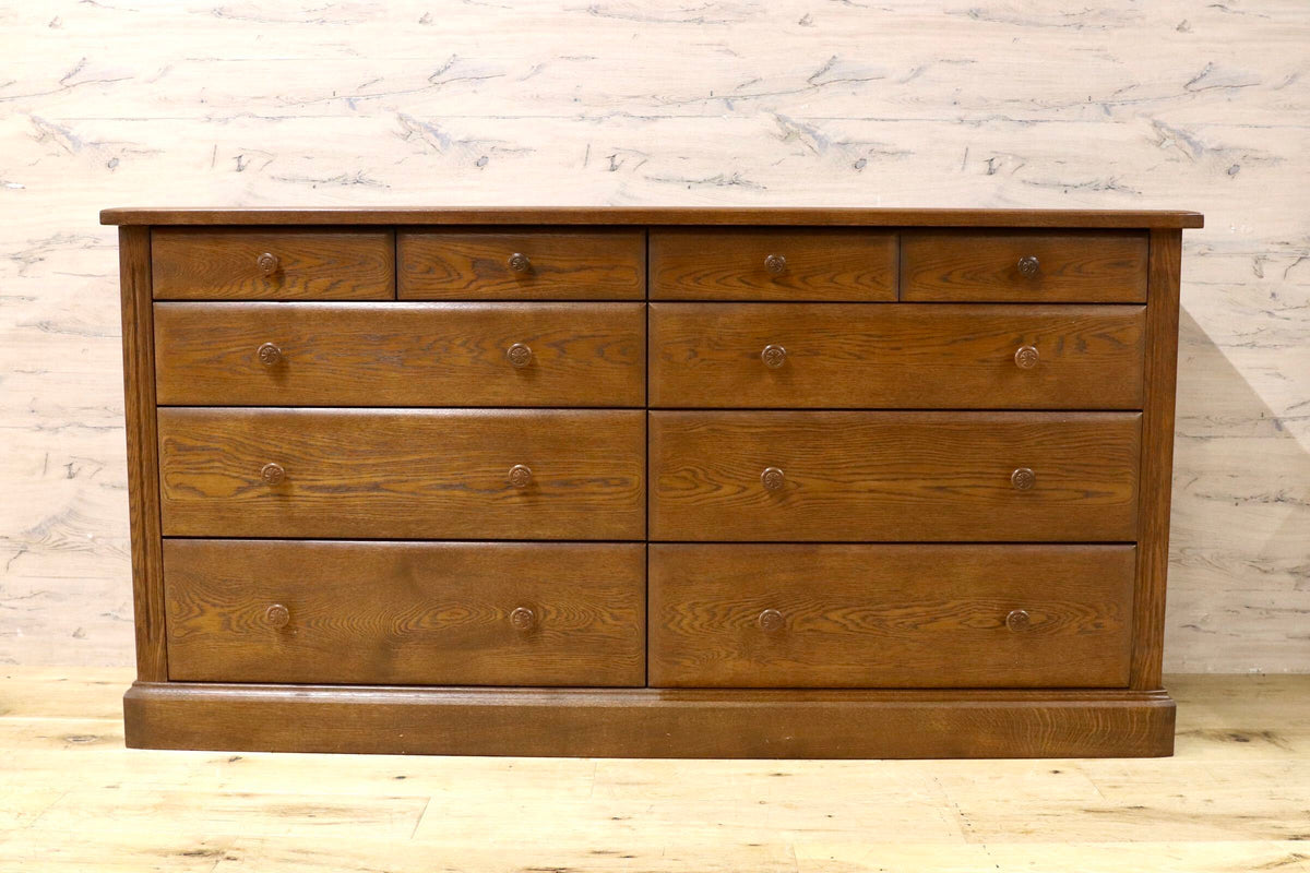 GMJS343○山室家具製作所 / 山室木工 ESPOIR エスポアール No.59 ワイドチェスト ナラ材 旭川家具 整理箪笥 4段10杯 定価33.2万円