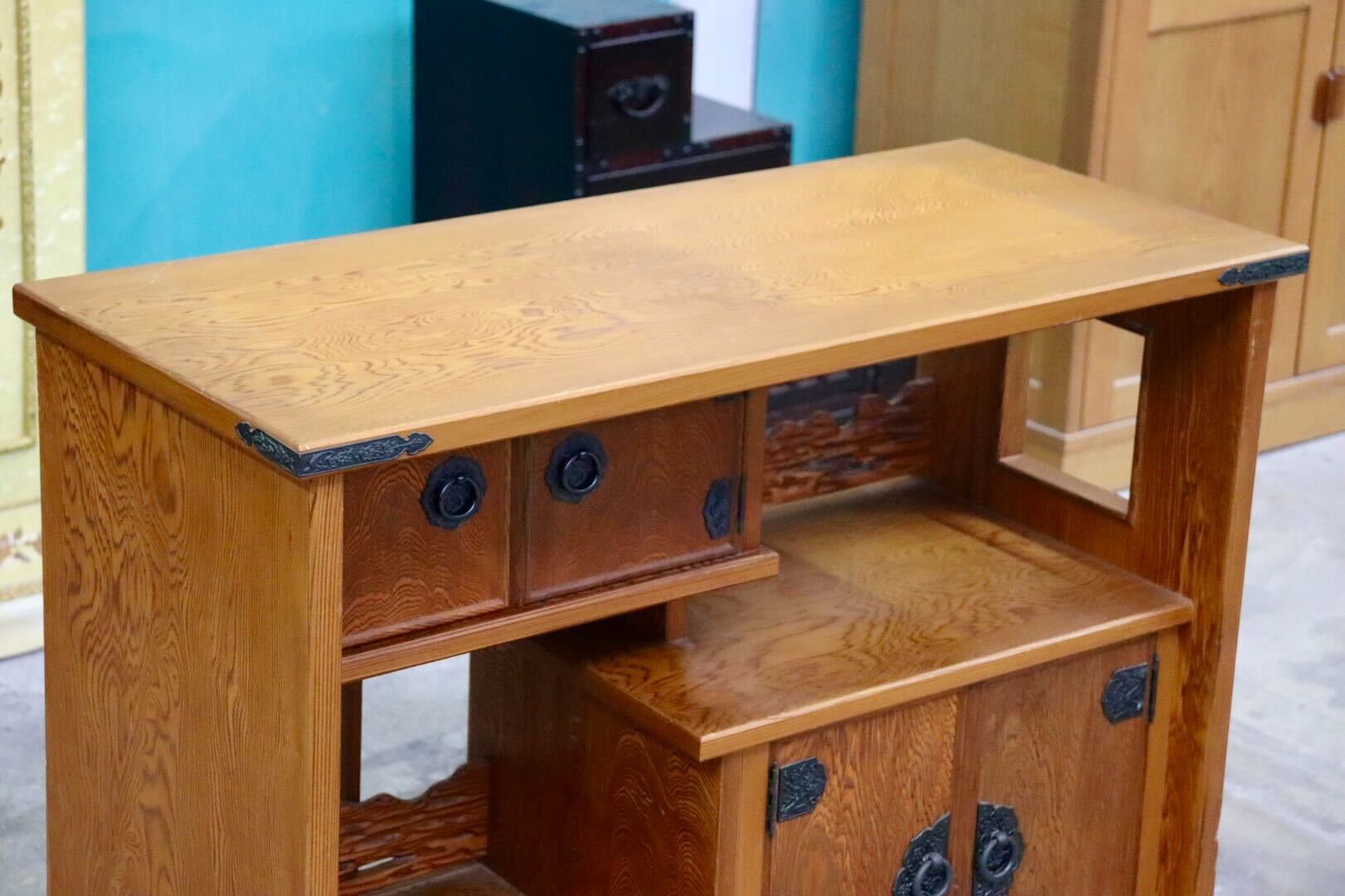 GMIK809○世界遺産屋久杉 茶棚 茶箪笥 飾り棚 サイドボード リビングボード 和室 座敷 古民家 和モダン