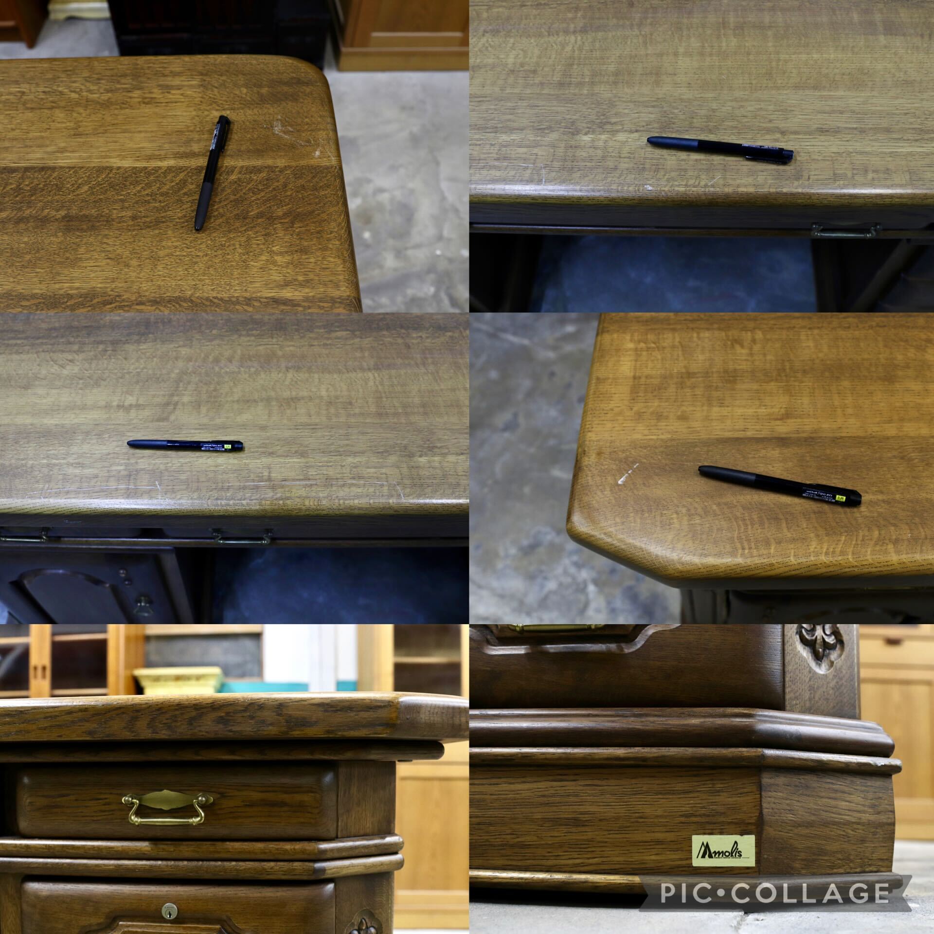 GMHK650○河本家具 / KAWAMOTO KAGU 北海道旭川 両袖机 書斎机 オーク無垢材 レトロ カントリー オールド ヴィンテージ Molis モリス 稀少