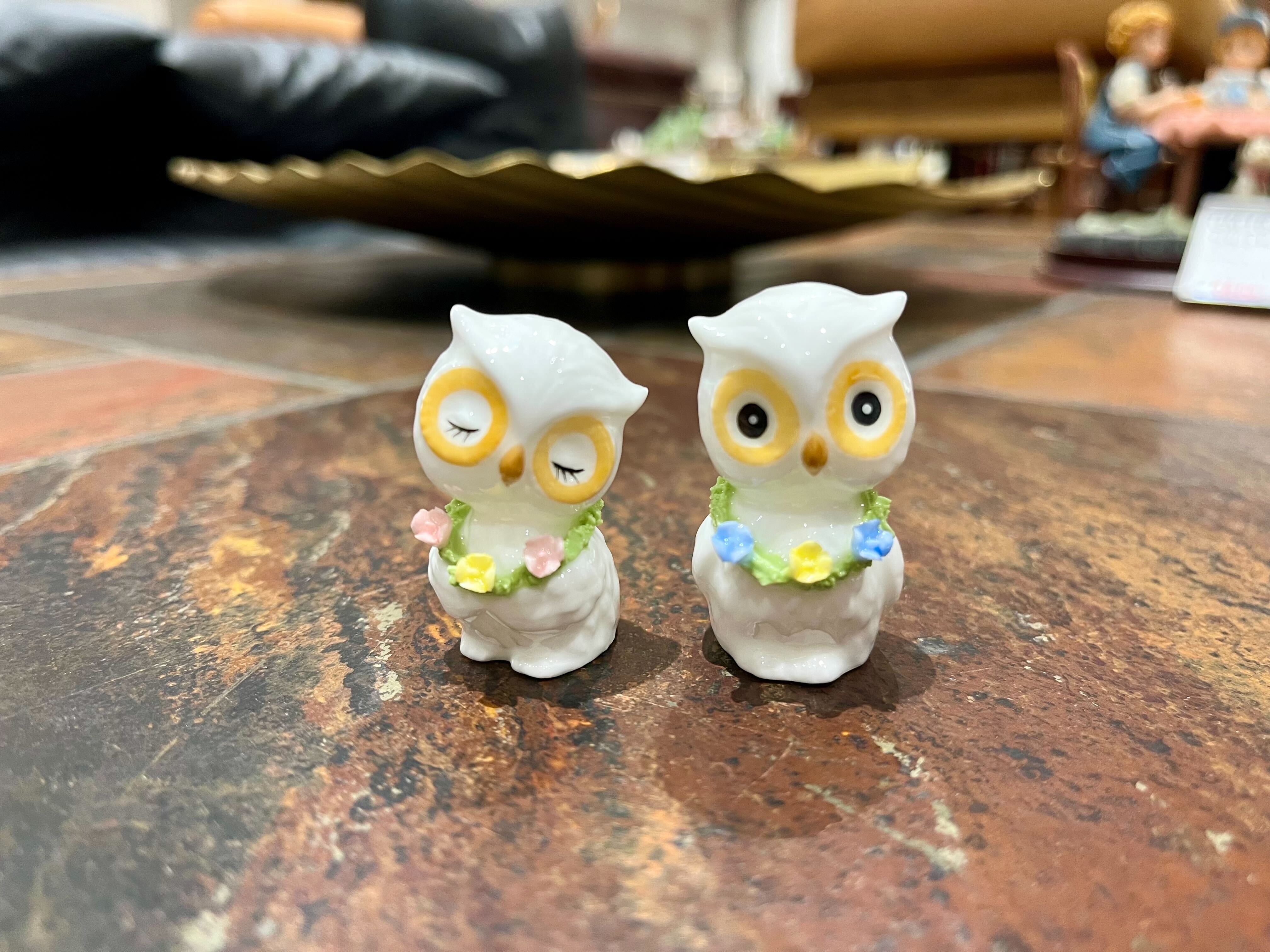 GMIO18B○KATO KOGEI BONE CHINA / 加藤工芸 フクロウ置物ペア 陶器 フィギュア 動物 鳥 梟