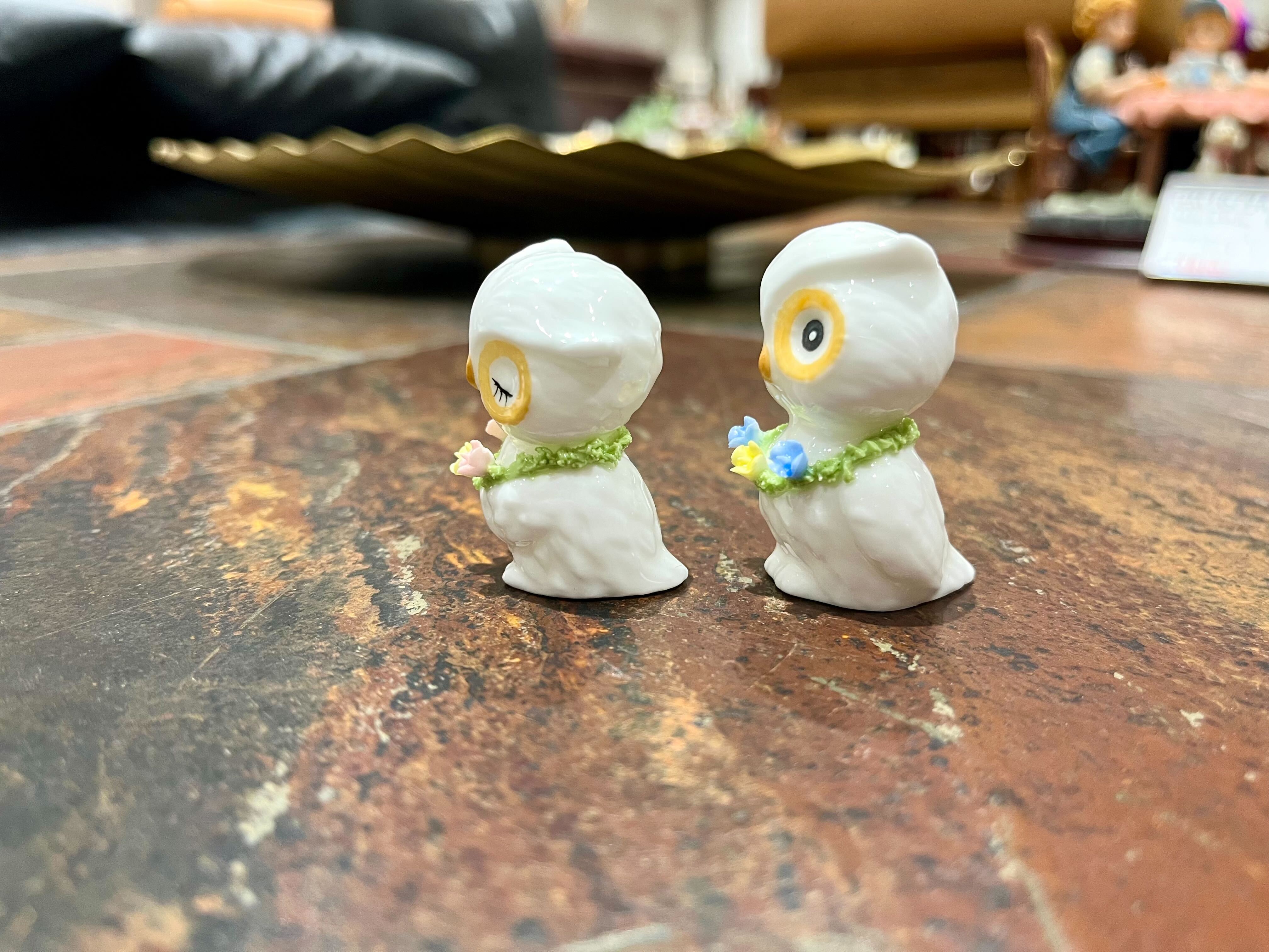 GMIO18B○KATO KOGEI BONE CHINA / 加藤工芸 フクロウ置物ペア 陶器 フィギュア 動物 鳥 梟