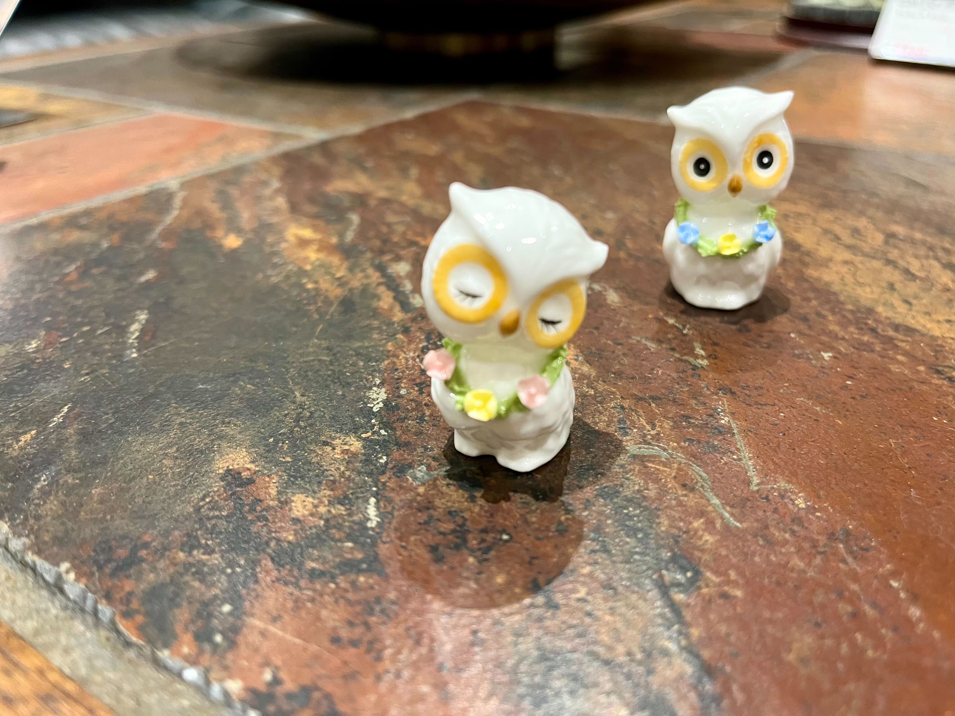 GMIO18B○KATO KOGEI BONE CHINA / 加藤工芸 フクロウ置物ペア 陶器 フィギュア 動物 鳥 梟