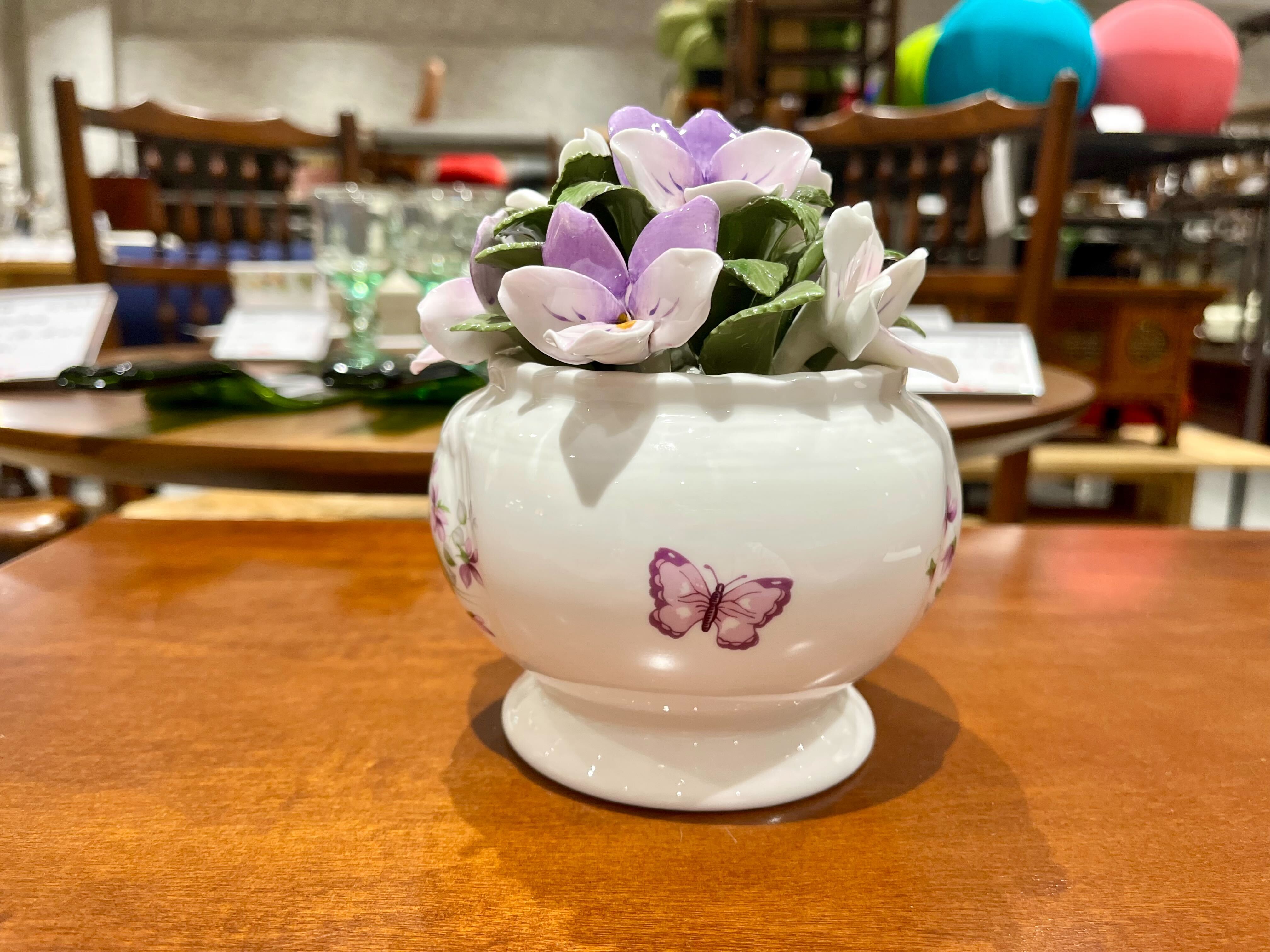 GMIK142A○AYNSLEY / エインズレイ イングリッシュバイオレット Made in England 陶花 置物 オブジェ 花