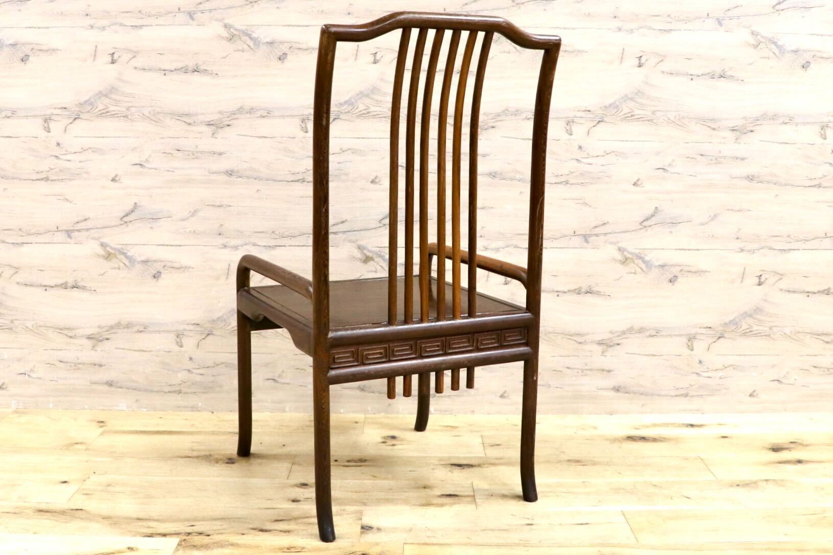 GMGS125○唐木家具 鉄刀木 ダイニングチェア 食卓椅子 セミアームチェア アジアン ヴィンテージ オリエンタル 中国美術 椅子 木製家具