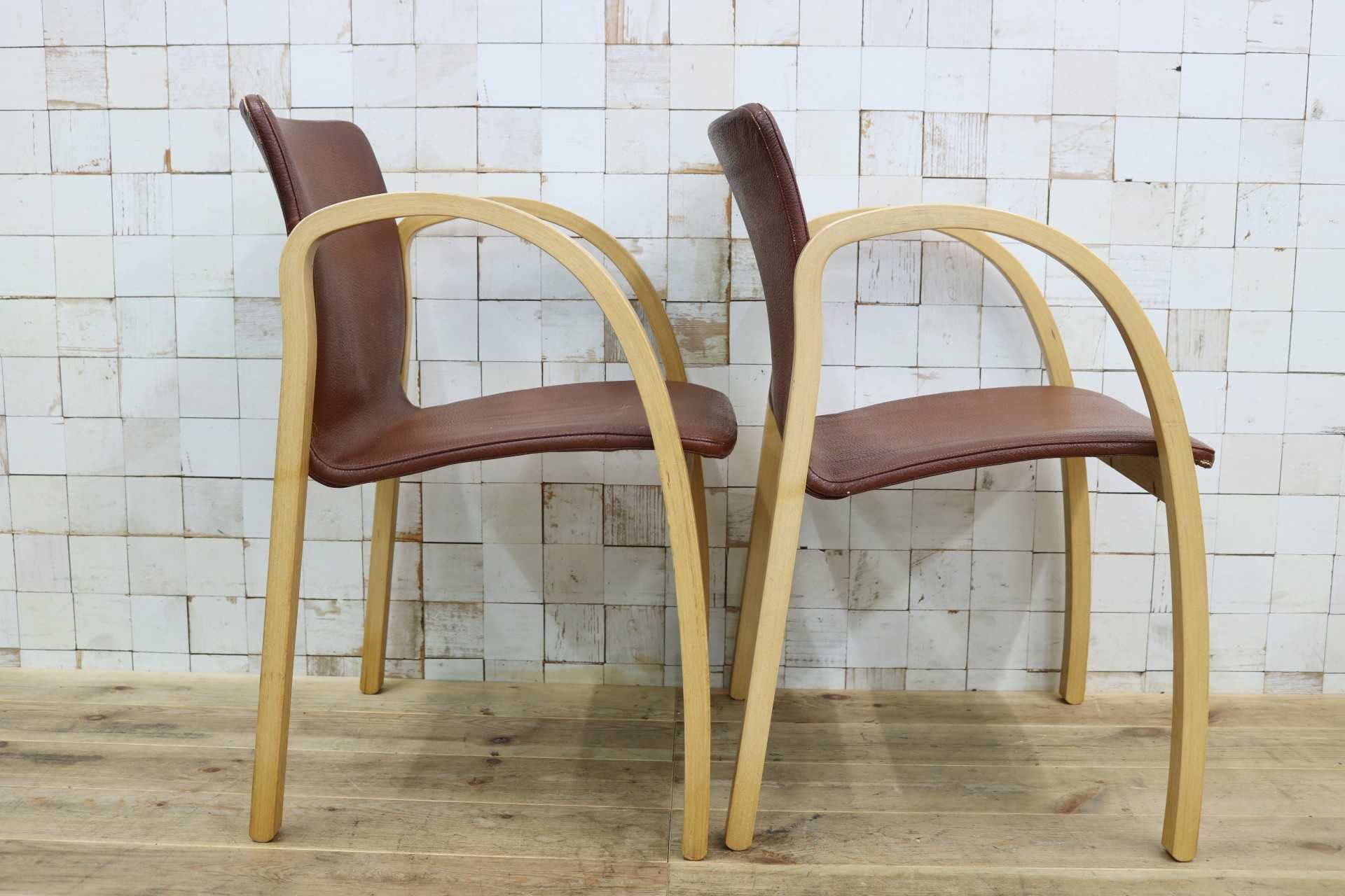 GMJH114B◯arflex / アルフレックス PFK ダイニングチェア 食卓椅子 アームチェア 椅子 本革 レザー 川崎文男 イタリア 2脚セット