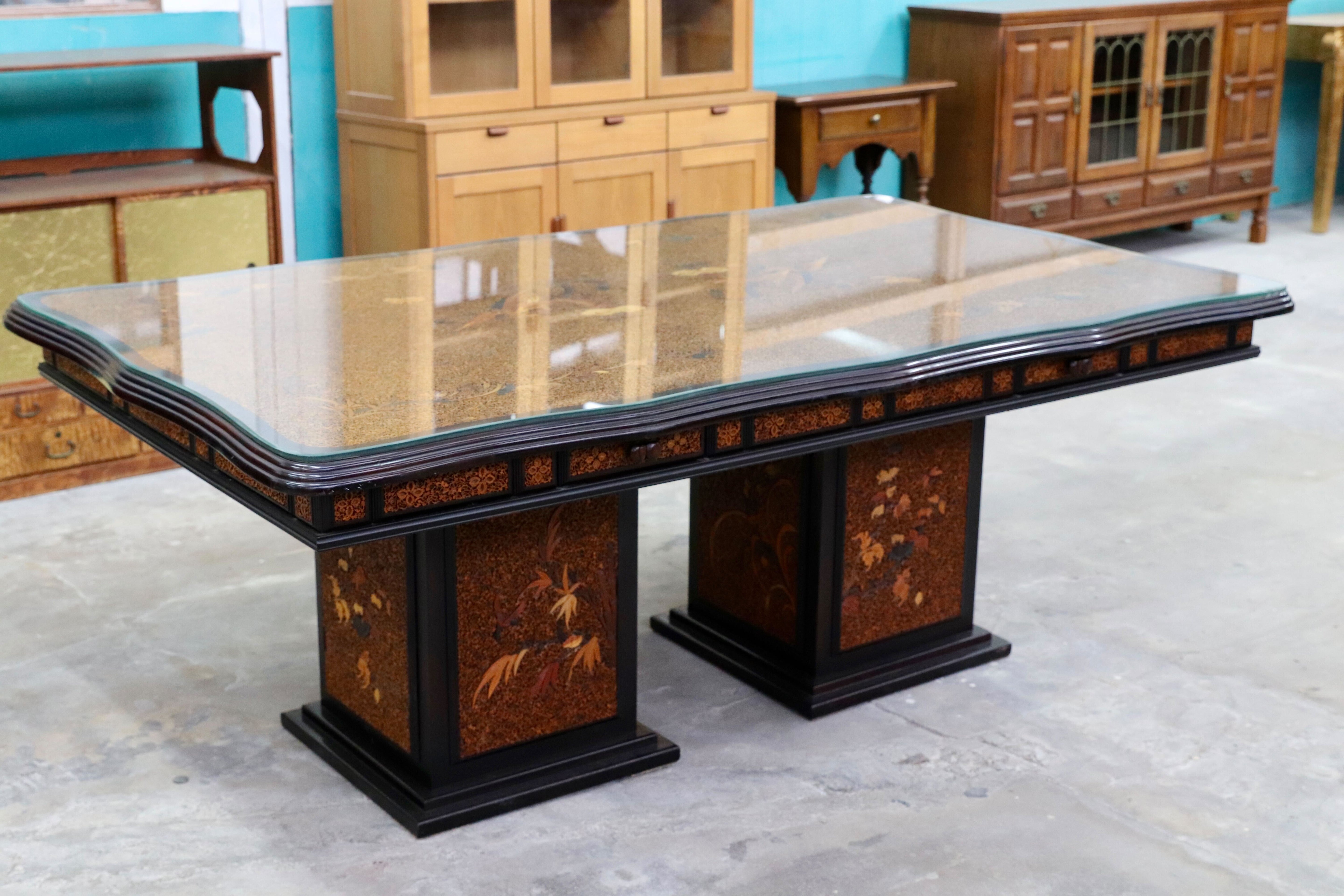 GMIH108○最高級 ダイニングテーブル 食卓テーブル 綿密細工 唐木 和モダン 中国美術 アンティーク