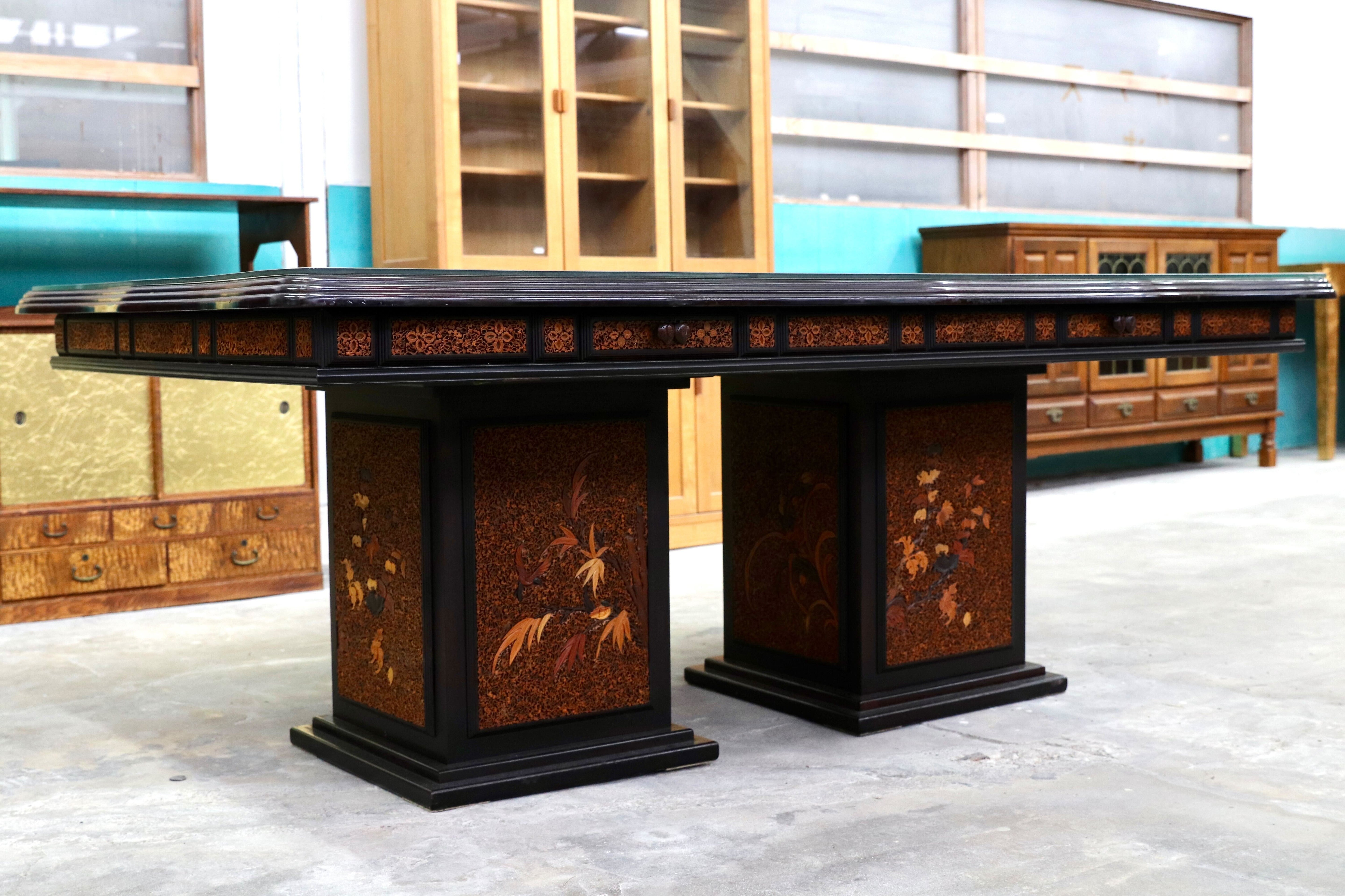 GMIH108○最高級 ダイニングテーブル 食卓テーブル 綿密細工 唐木 和モダン 中国美術 アンティーク