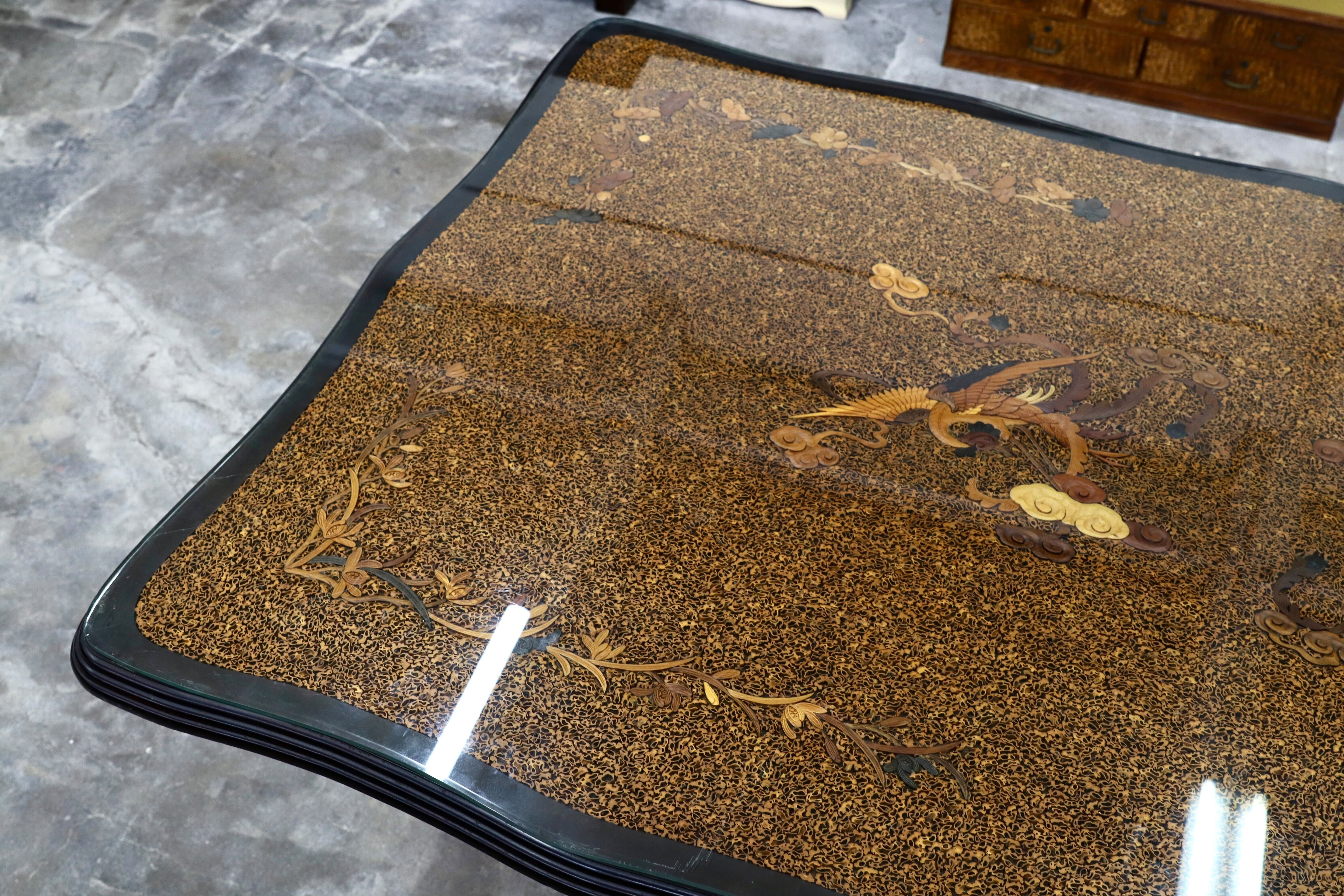 GMIH108○最高級 ダイニングテーブル 食卓テーブル 綿密細工 唐木 和モダン 中国美術 アンティーク