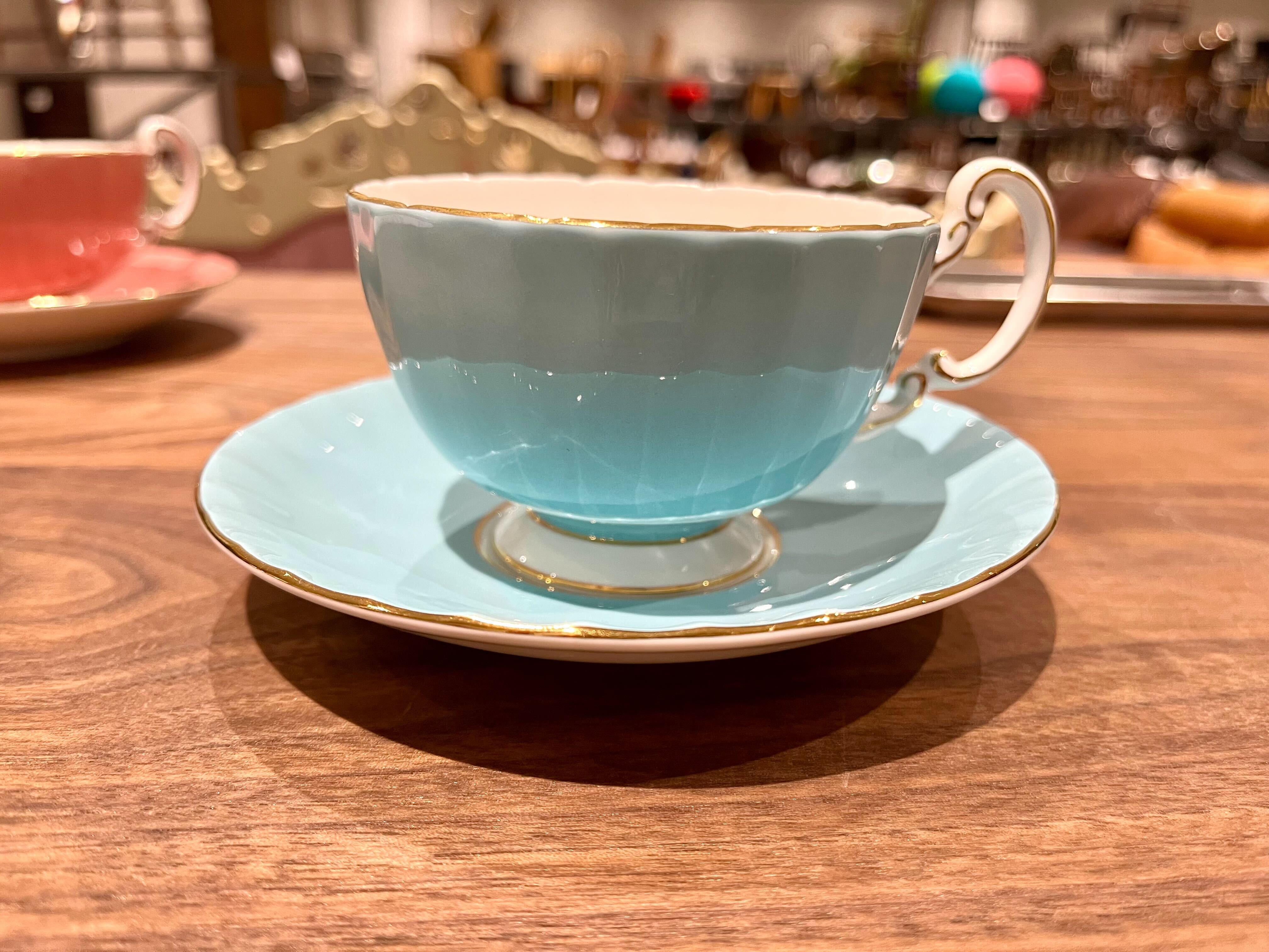 GMIK146OB○AYNSLEY / エインズレイ カップ&ソーサー 水色 Made in England Fine Bone China 花柄 ティーカップ