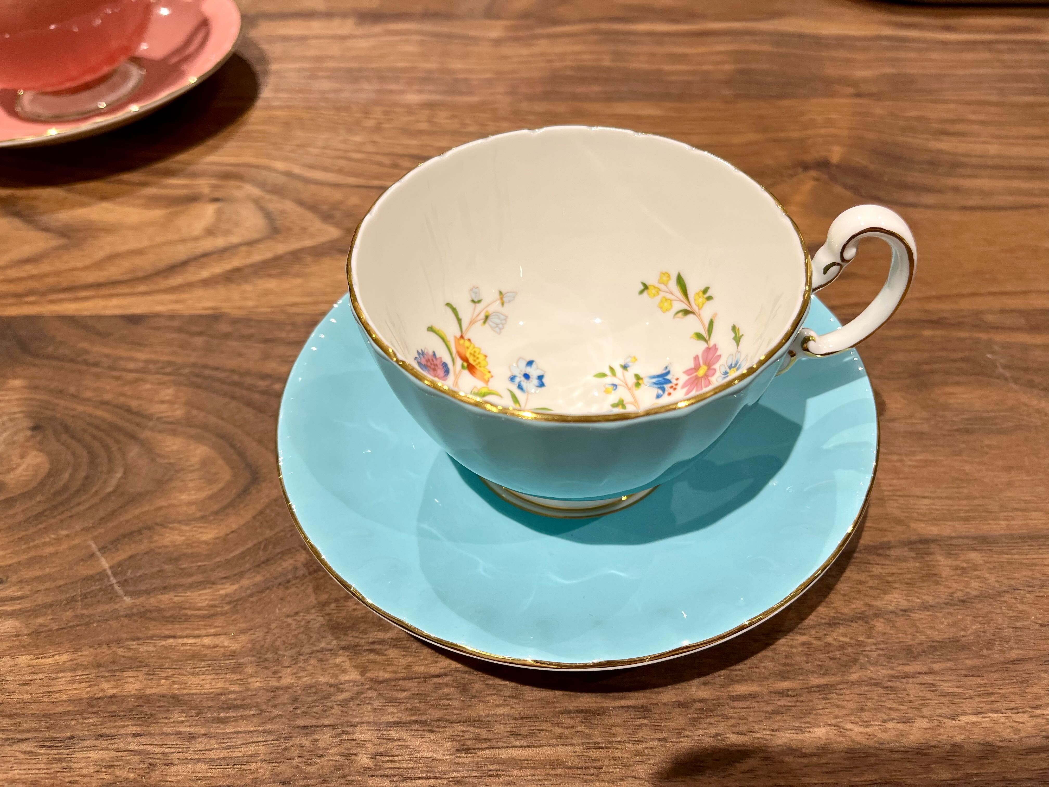 GMIK146OB○AYNSLEY / エインズレイ カップ&ソーサー 水色 Made in England Fine Bone China 花柄 ティーカップ