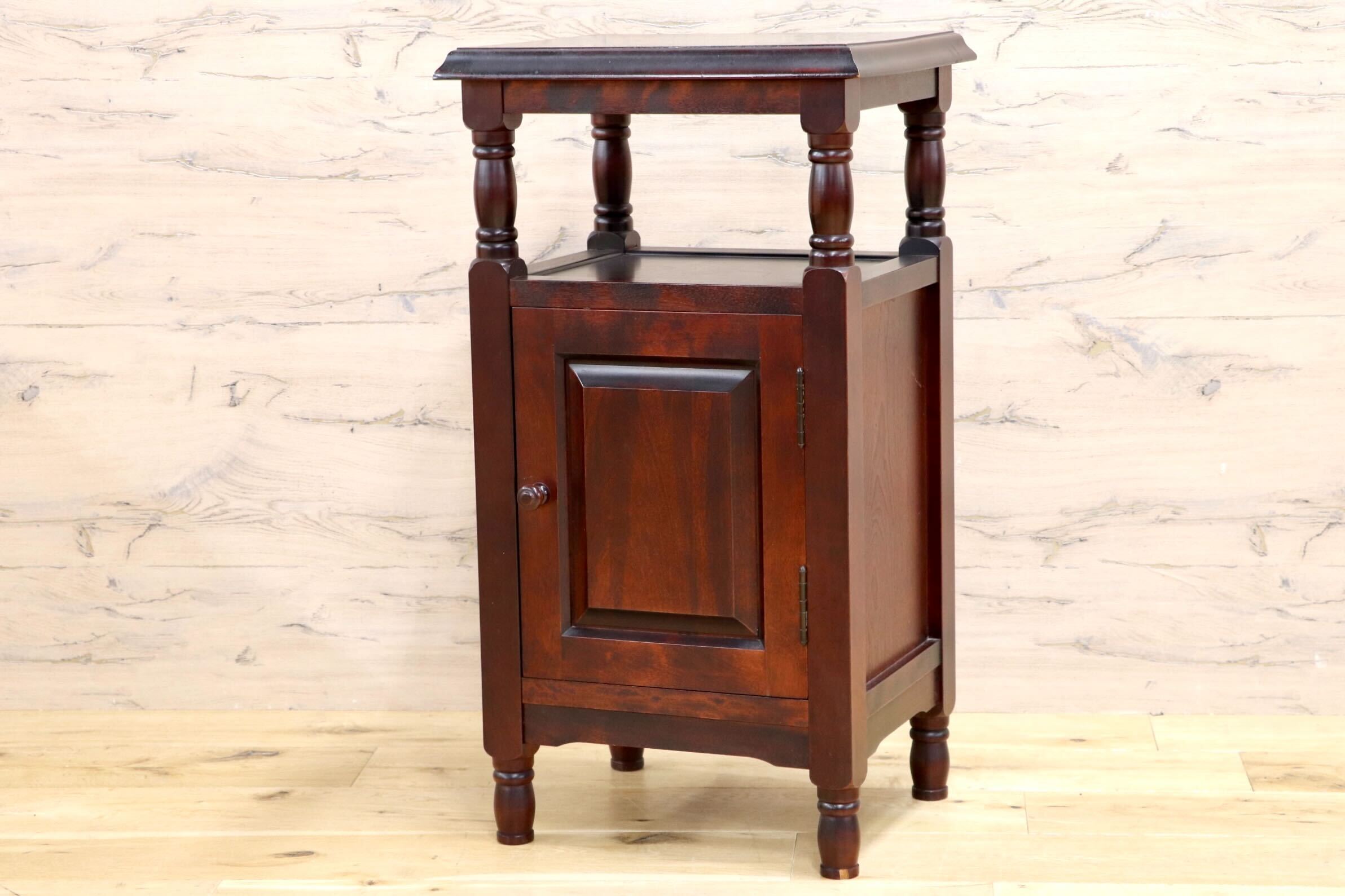 GMIK956○民芸家具 電話台 FAX台 花台 サイドチェスト 木製 天然木 アンティーク調 レトロ 飾り台 棚 収納