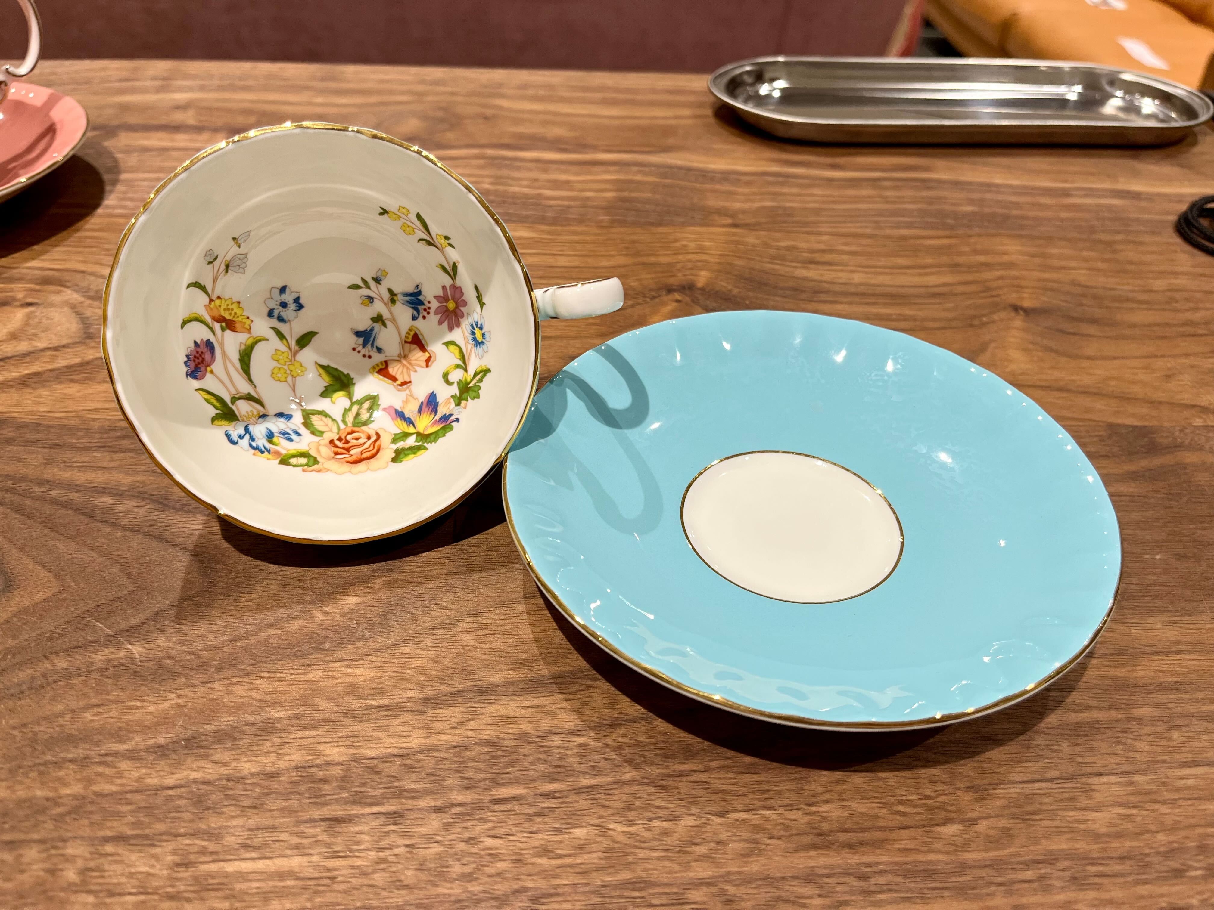 GMIK146OB○AYNSLEY / エインズレイ カップ&ソーサー 水色 Made in England Fine Bone China 花柄 ティーカップ