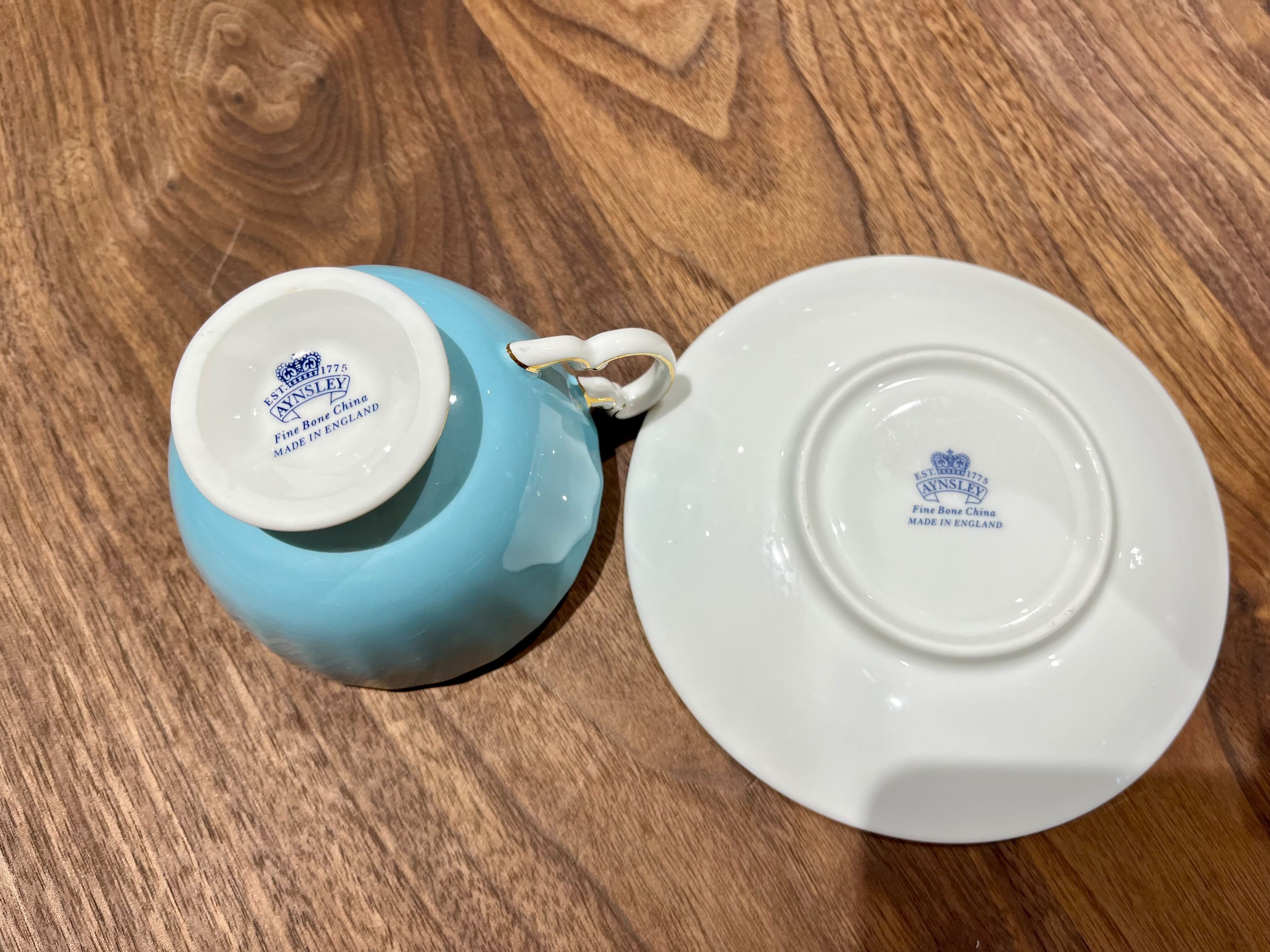 GMIK146OB○AYNSLEY / エインズレイ カップ&ソーサー 水色 Made in England Fine Bone China 花柄 ティーカップ