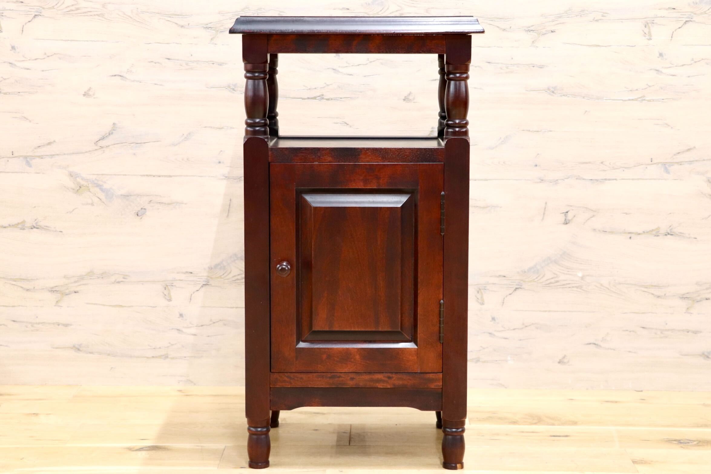 GMIK956○民芸家具 電話台 FAX台 花台 サイドチェスト 木製 天然木 アンティーク調 レトロ 飾り台 棚 収納